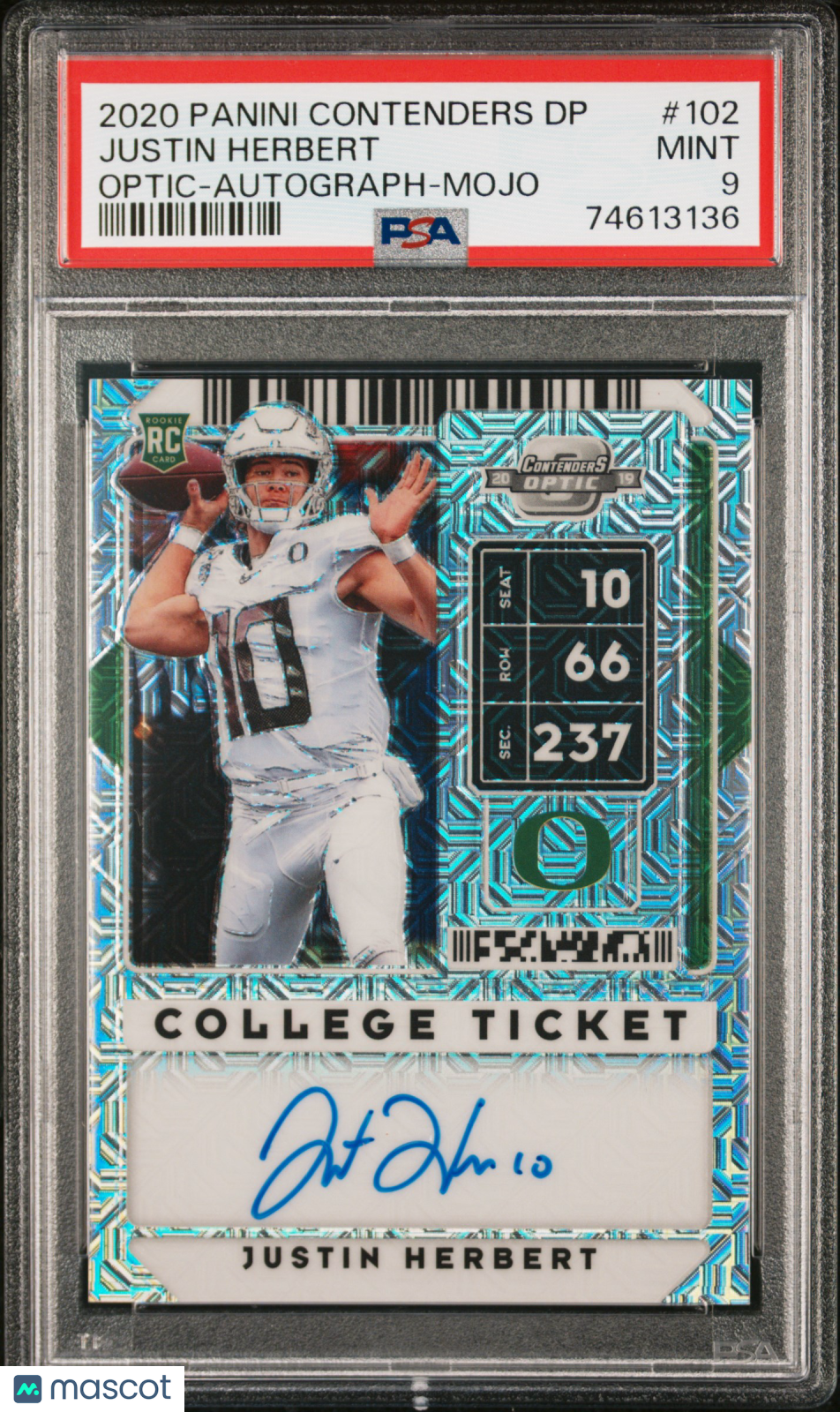 2020 Contenders Draft Picks Justin Herbert Optic Autograph Mojo 12/15 #102 PSA 9 - Graded Sports Cards