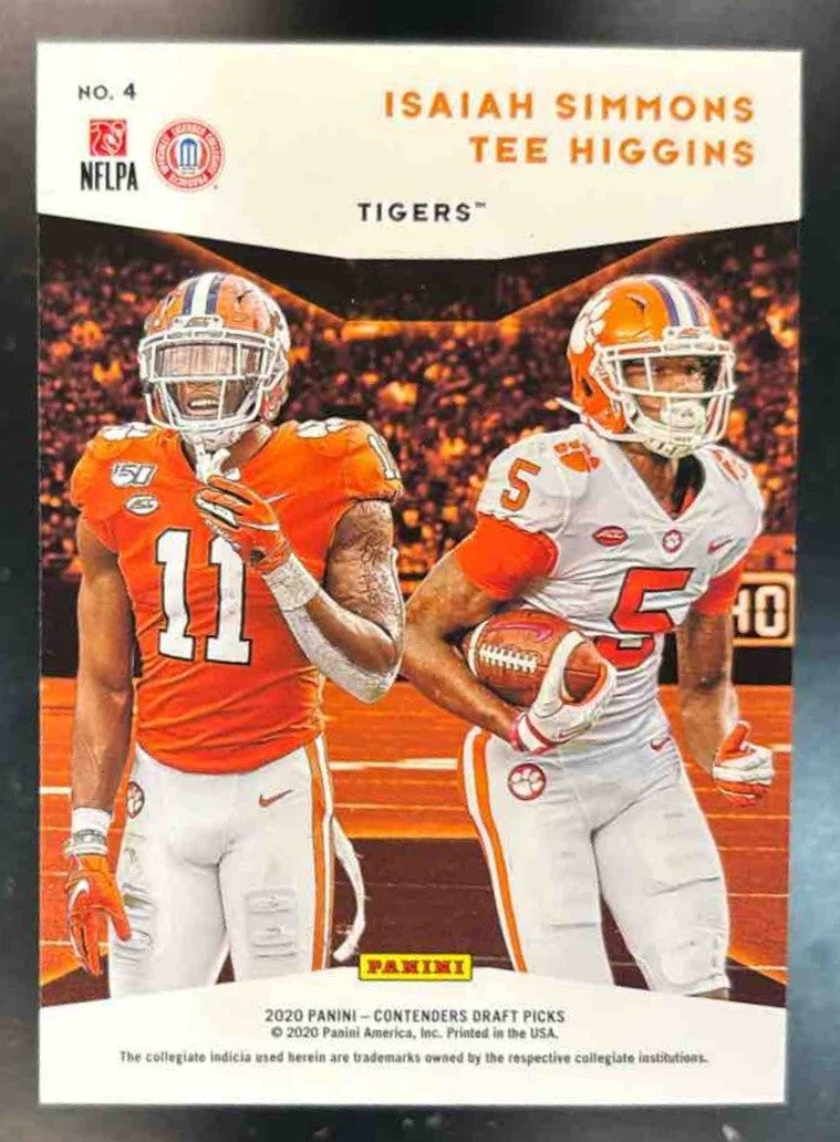 2020 Contenders Draft Picks Tee Higgins Isaiah Simmons /15 #7 RC Clemson Tigers - Sports Cards