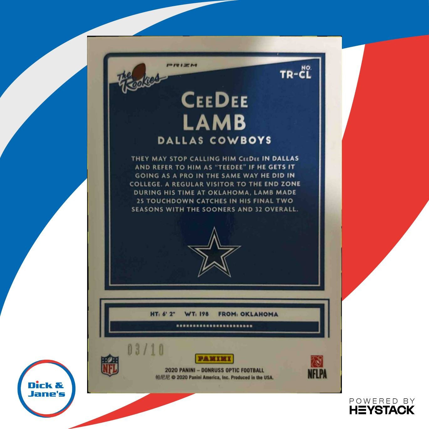 2020 Donruss Optic CeeDee Lamb The Rookies Gold 3/10 #TR-CL RC Dallas Cowboys - Sports Cards