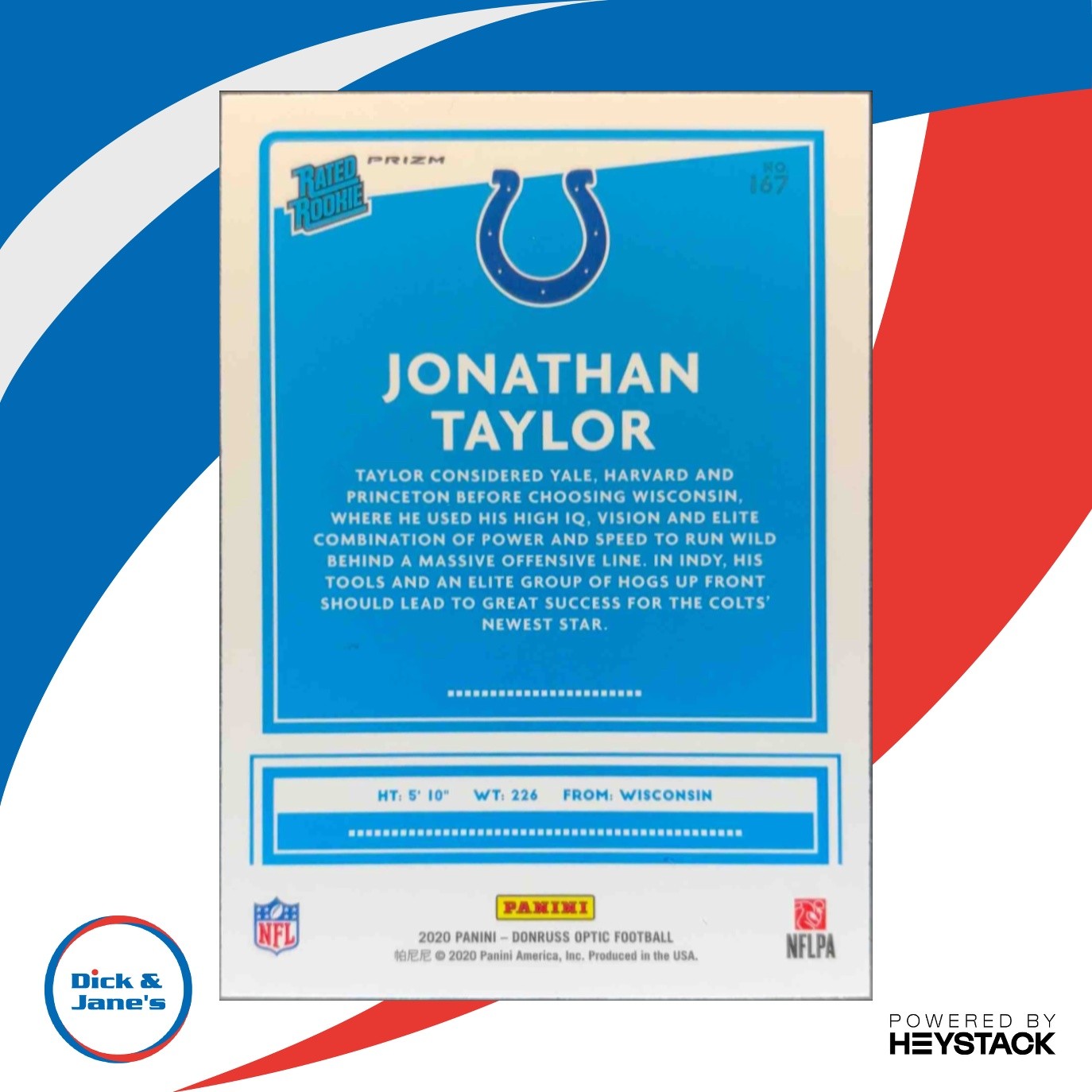 2020 Donruss Optic Jonathan Taylor Blue Scope Prizm #167 RC Indianapolis Colts - Sports Cards
