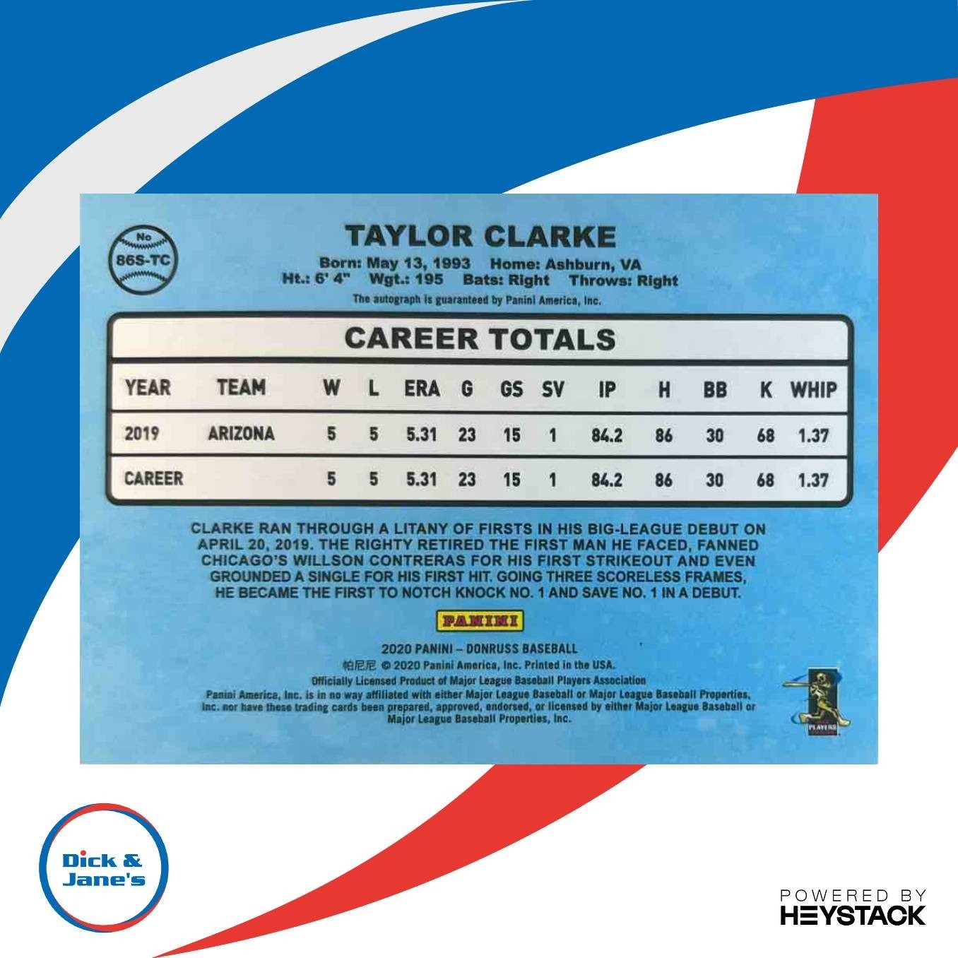 2020 Donruss Taylor Clarke Retro 1986 Signatures #86S-TC Auto Diamondbacks - Sports Cards