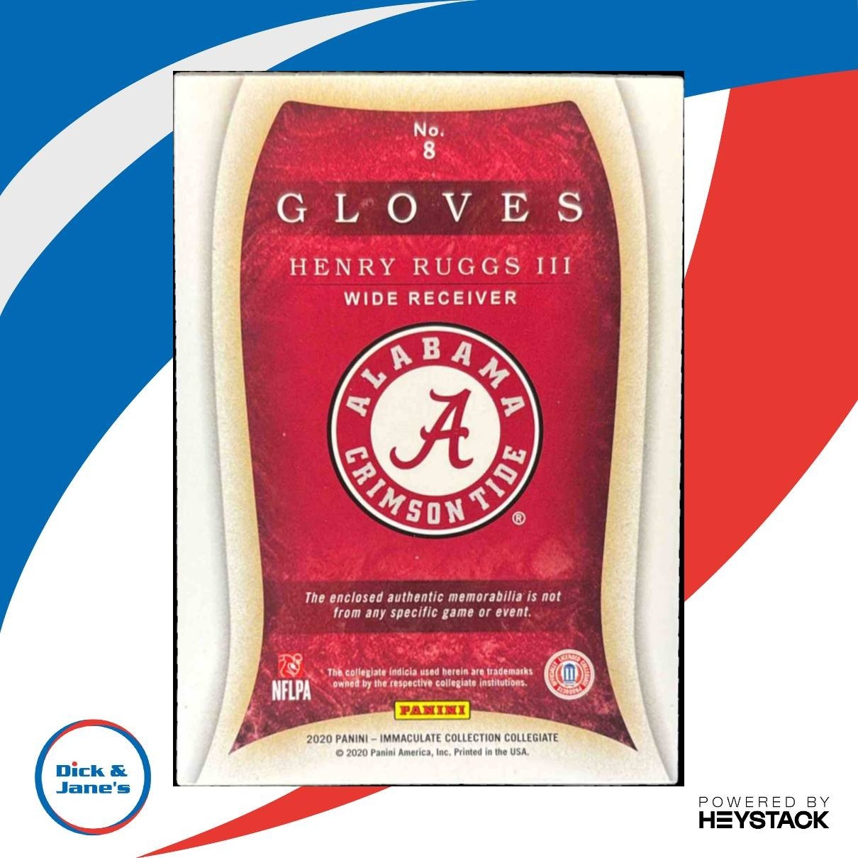 2020 Immaculate Collection College Henry Ruggs III Gloves /96 RC Crimson Tide - Sports Cards
