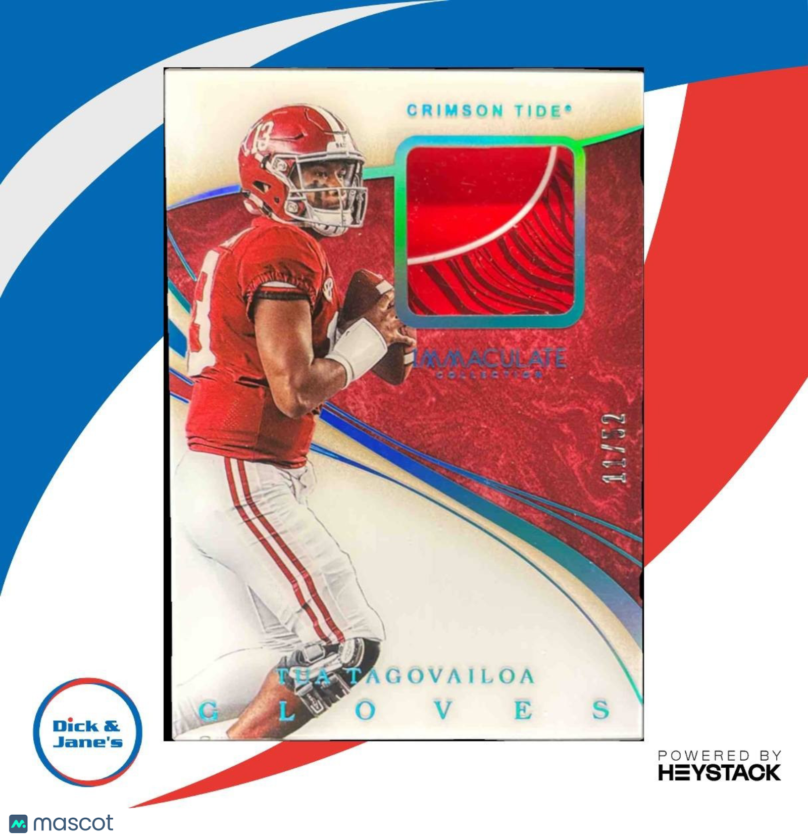 2020 Immaculate Collection Collegiate Tua Tagovailoa Gloves /52 RC Crimson Tide - Sports Cards
