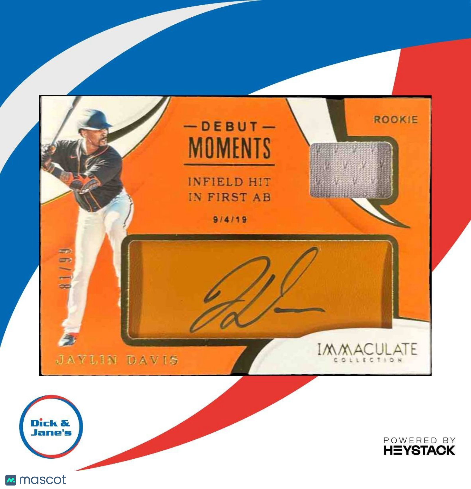 2020 Immaculate Collection Jaylin Davis Debut Moments /99 MEM Auto RC Giants - Sports Cards