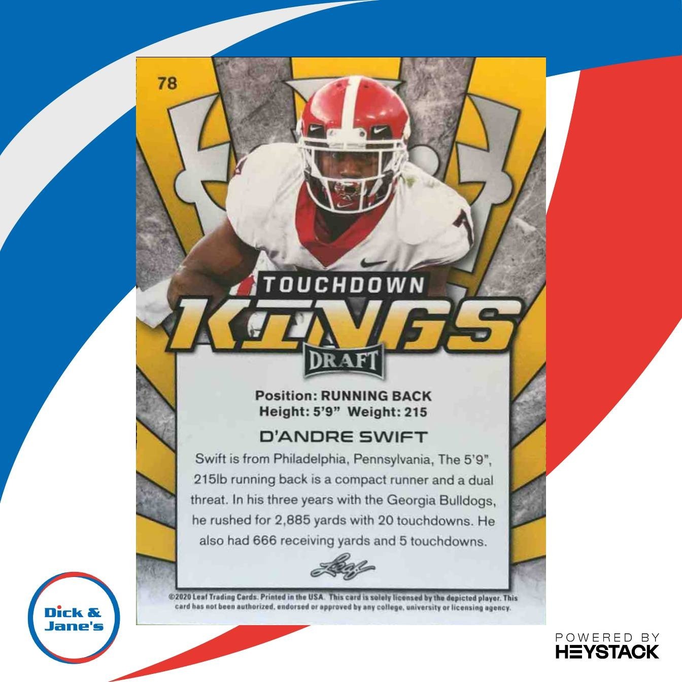 2020 Leaf Draft D Andre Swift Red #78 RC Georgia Bulldogs - Sports Cards