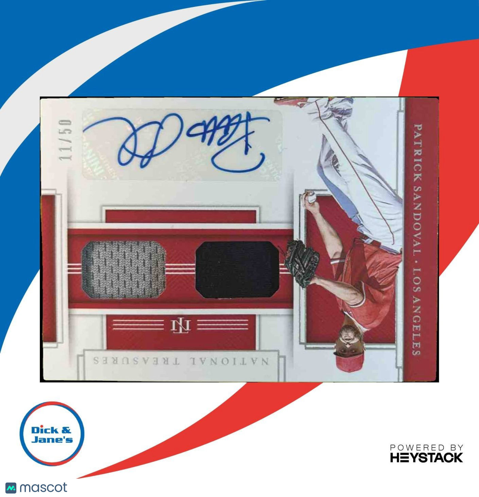 2020 National Treasures Patrick Sandoval Game Gear Dual Patch Auto /50 RC Angels - Sports Cards
