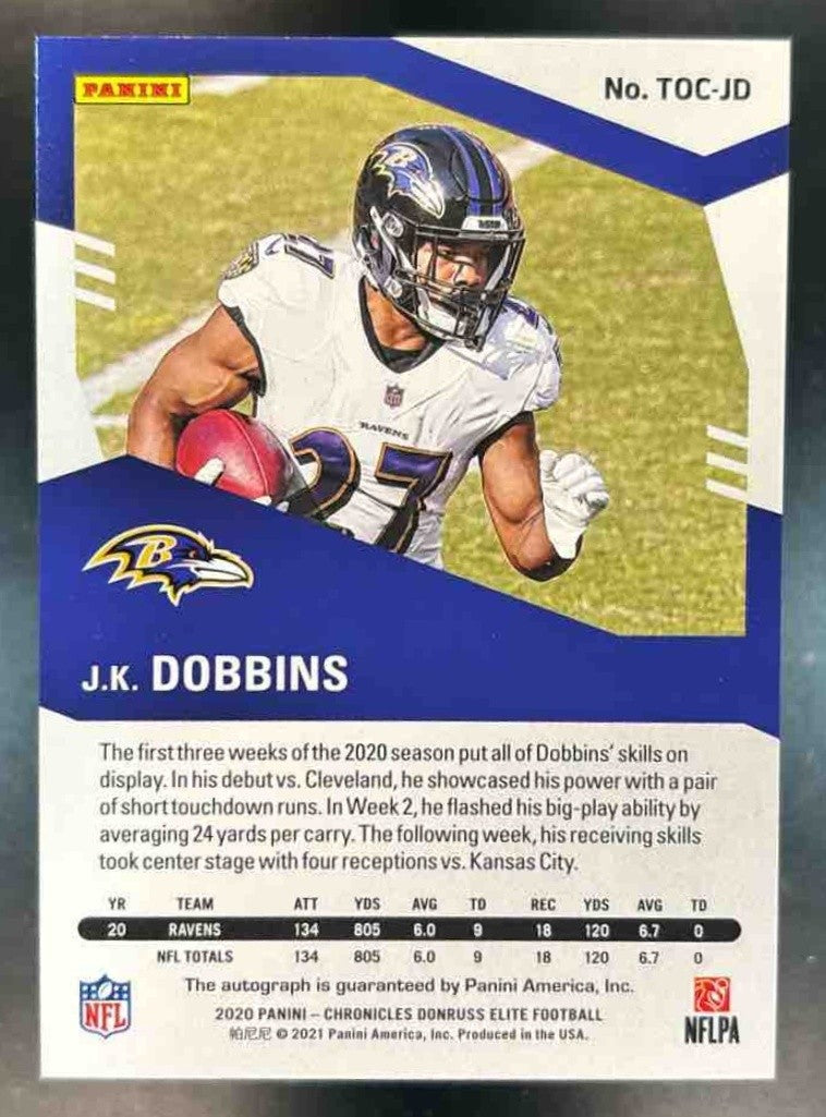 2020 Panini Chronicles J.K. Dobbins Turn of the Century Auto Red /99 RC Ravens - Sports Cards