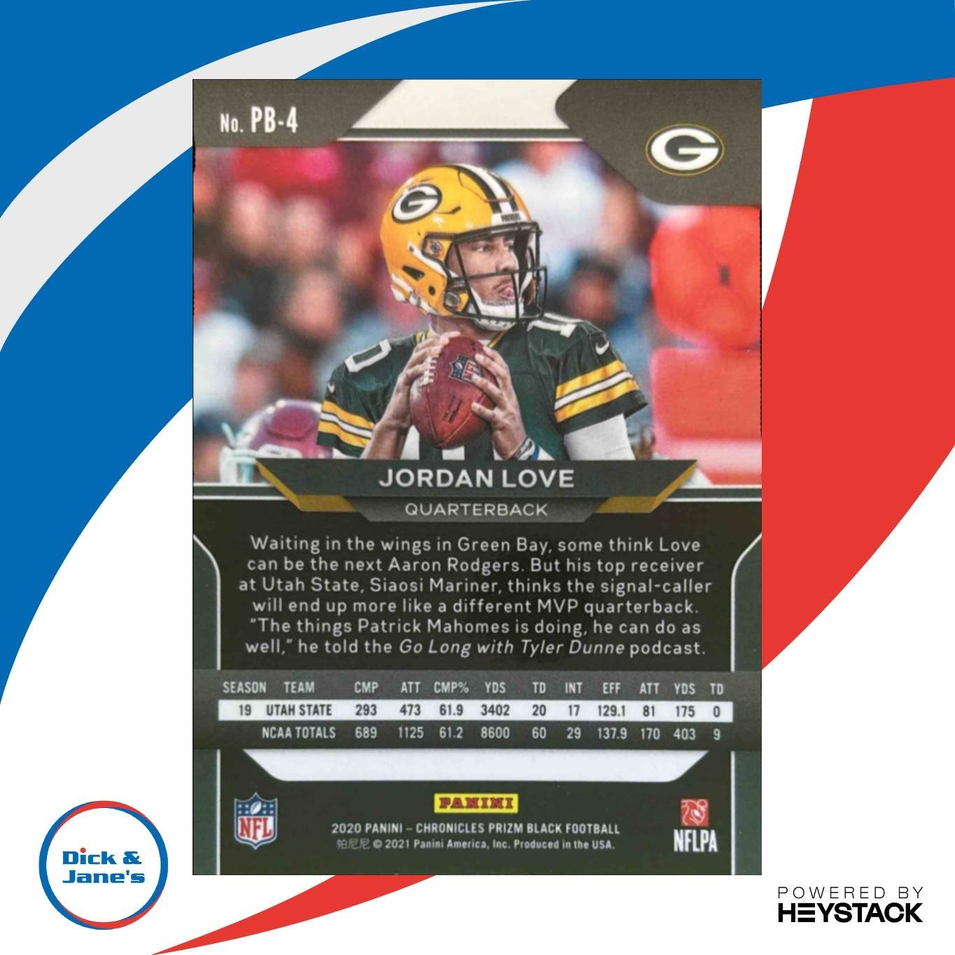 2020 Panini Chronicles Jordan Love Prizm Black #PB-4 RC Green Bay Packers - Sports Cards