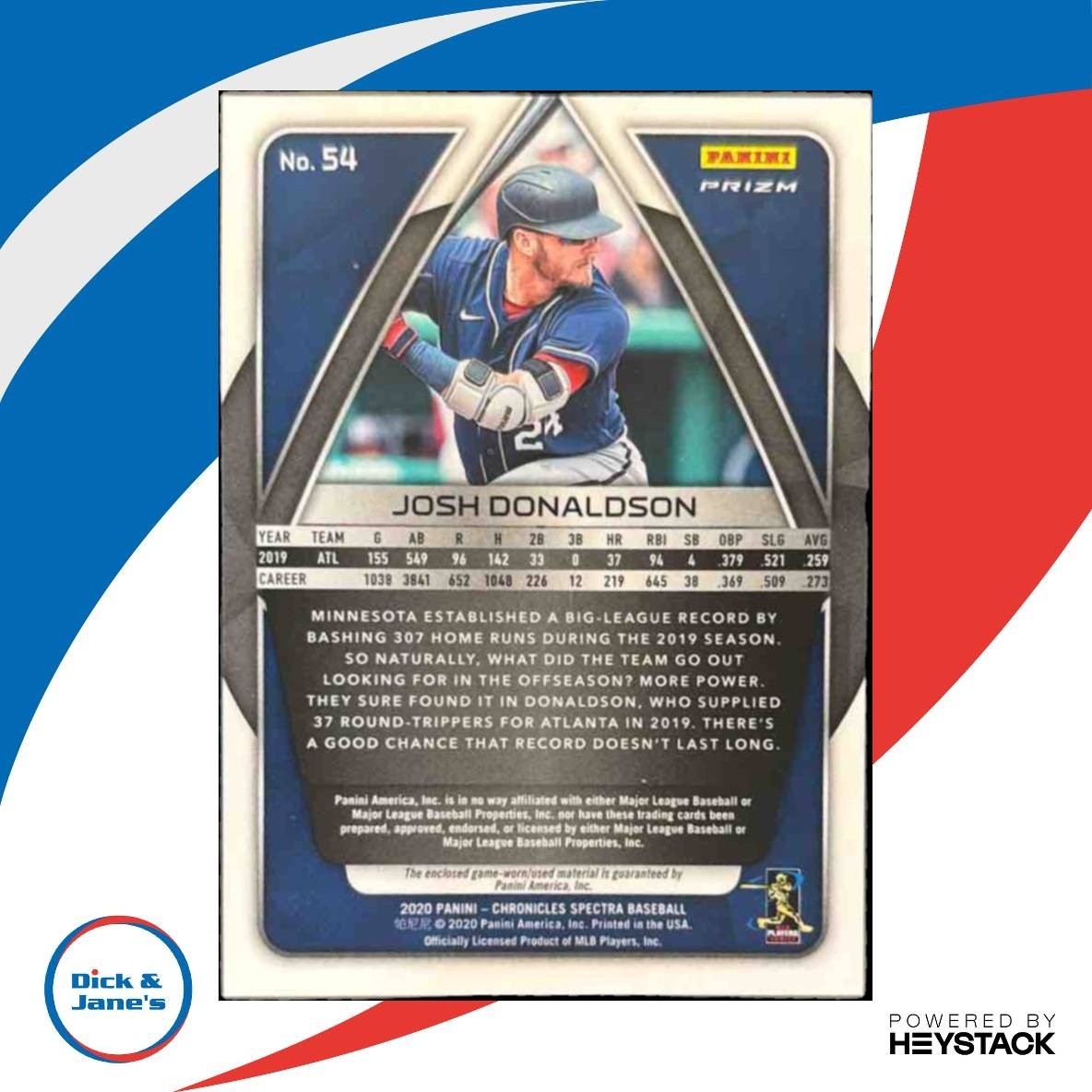 2020 Panini Chronicles Josh Donaldson Spectra Swatches #54 MEM Minnesota Twins - Sports Cards