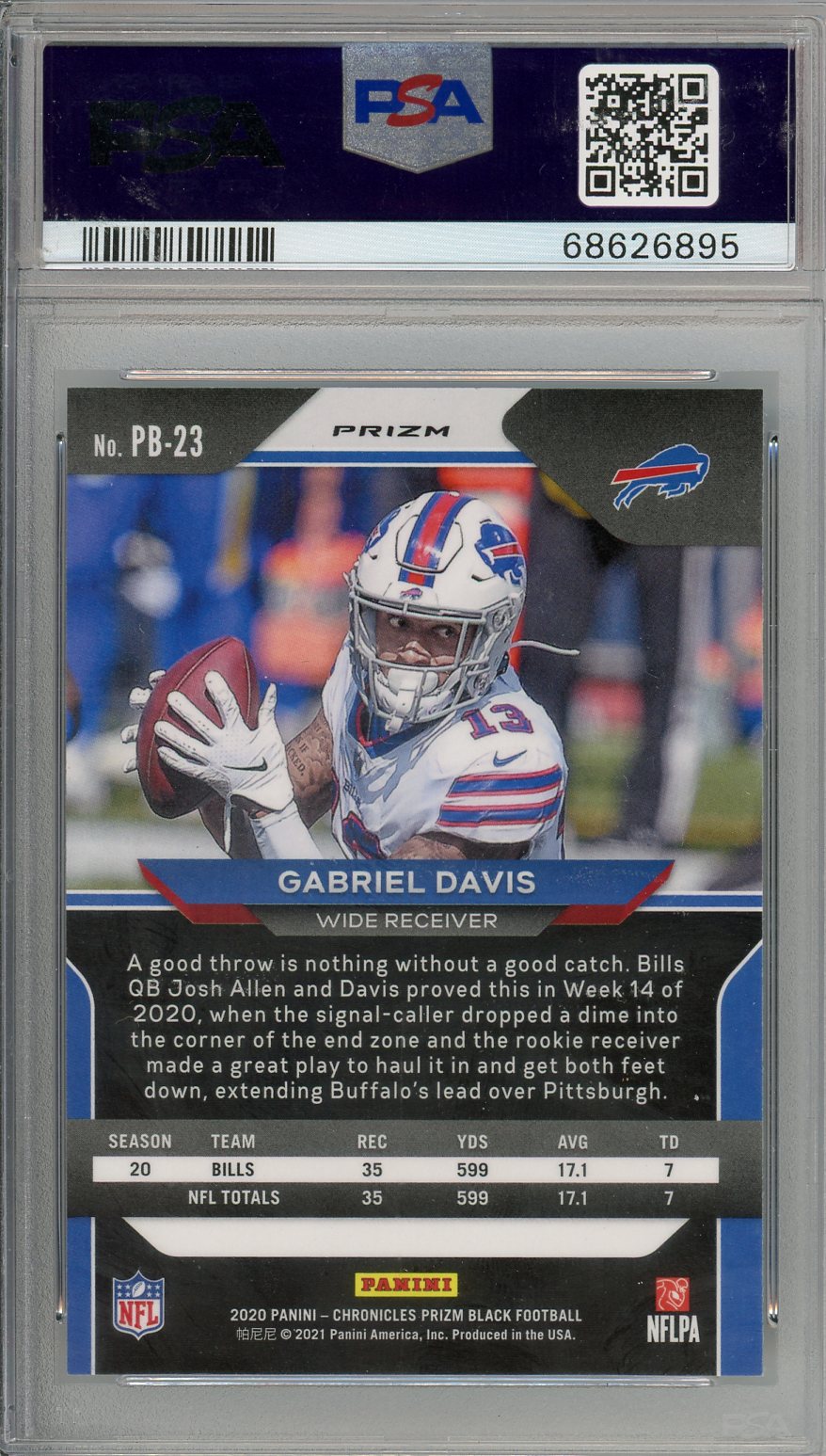 2020 Panini Chronicles Prizm Black Gabriel Davis Silver Rookie PSA 9 Bills - Graded Sports Cards