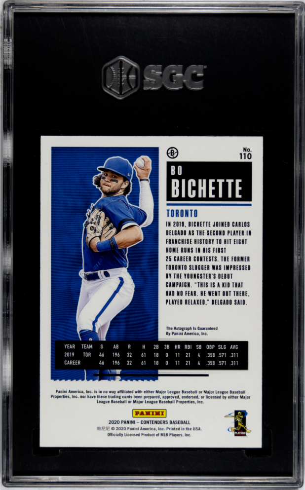 2020 Panini Contenders Bo Bichette Autograph Var. B Rookie #110 SGC 9.5 AUTO 10 - Graded Sports Cards