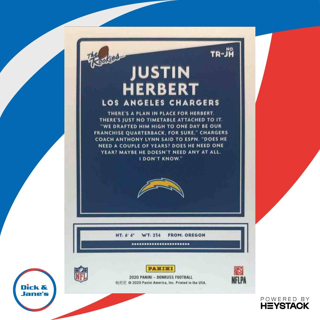 2020 Panini Donruss Justin Herbert The Rookies #TR-JH RC Los Angeles Chargers - Sports Cards