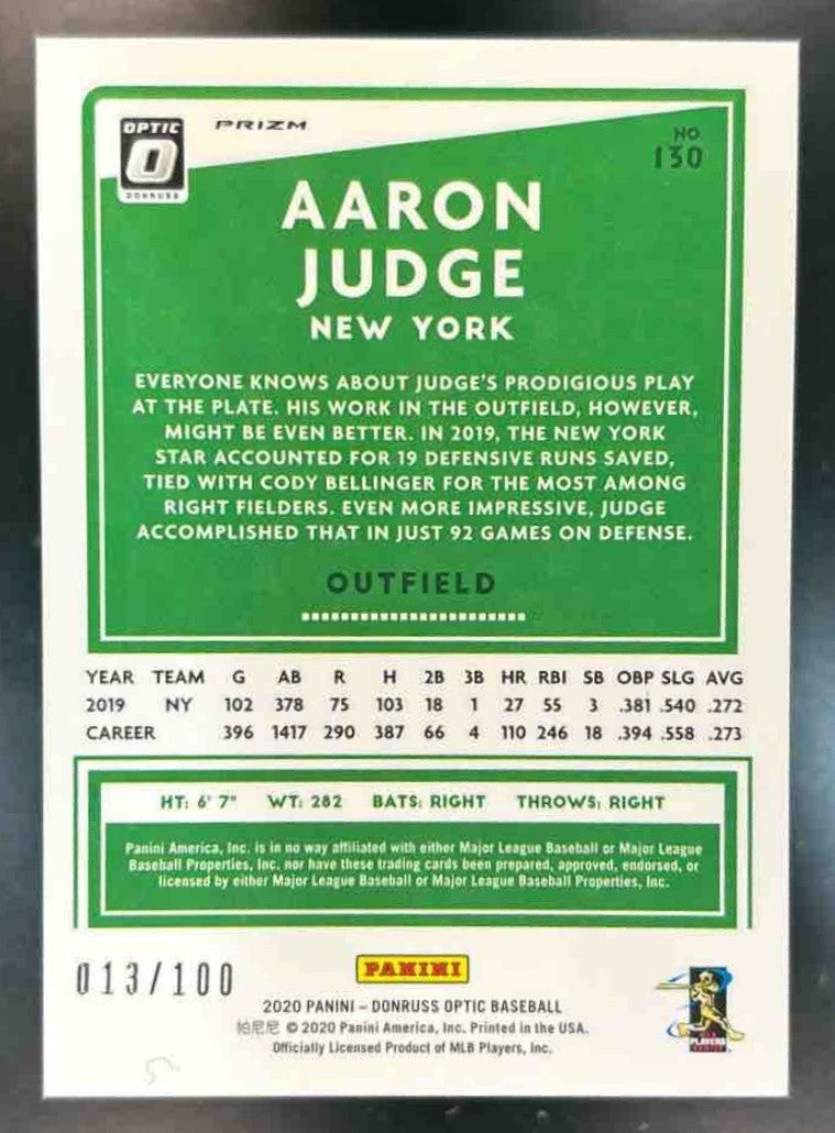 2020 Panini Donruss Optic Aaron Judge Orange /100 #130 New York Yankees - Sports Cards