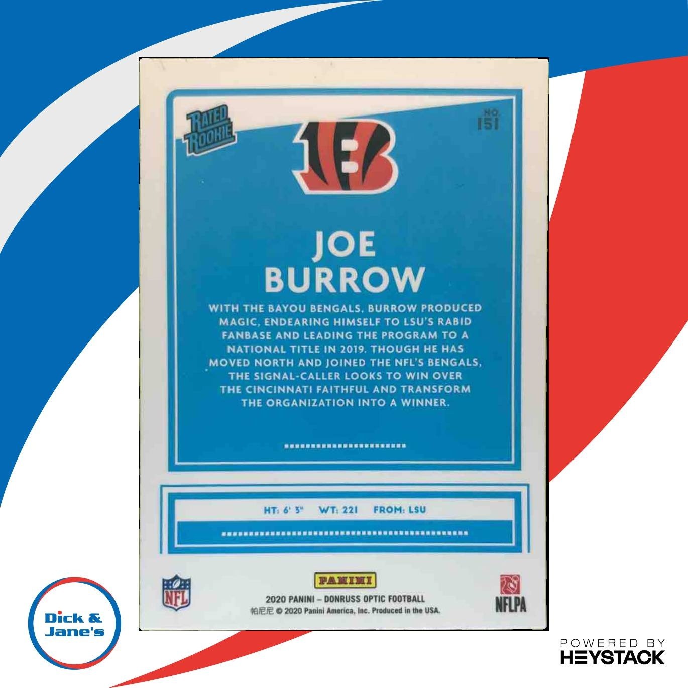 2020 Panini Donruss Optic Joe Burrow #151 RC Cincinnati Bengals - Sports Cards