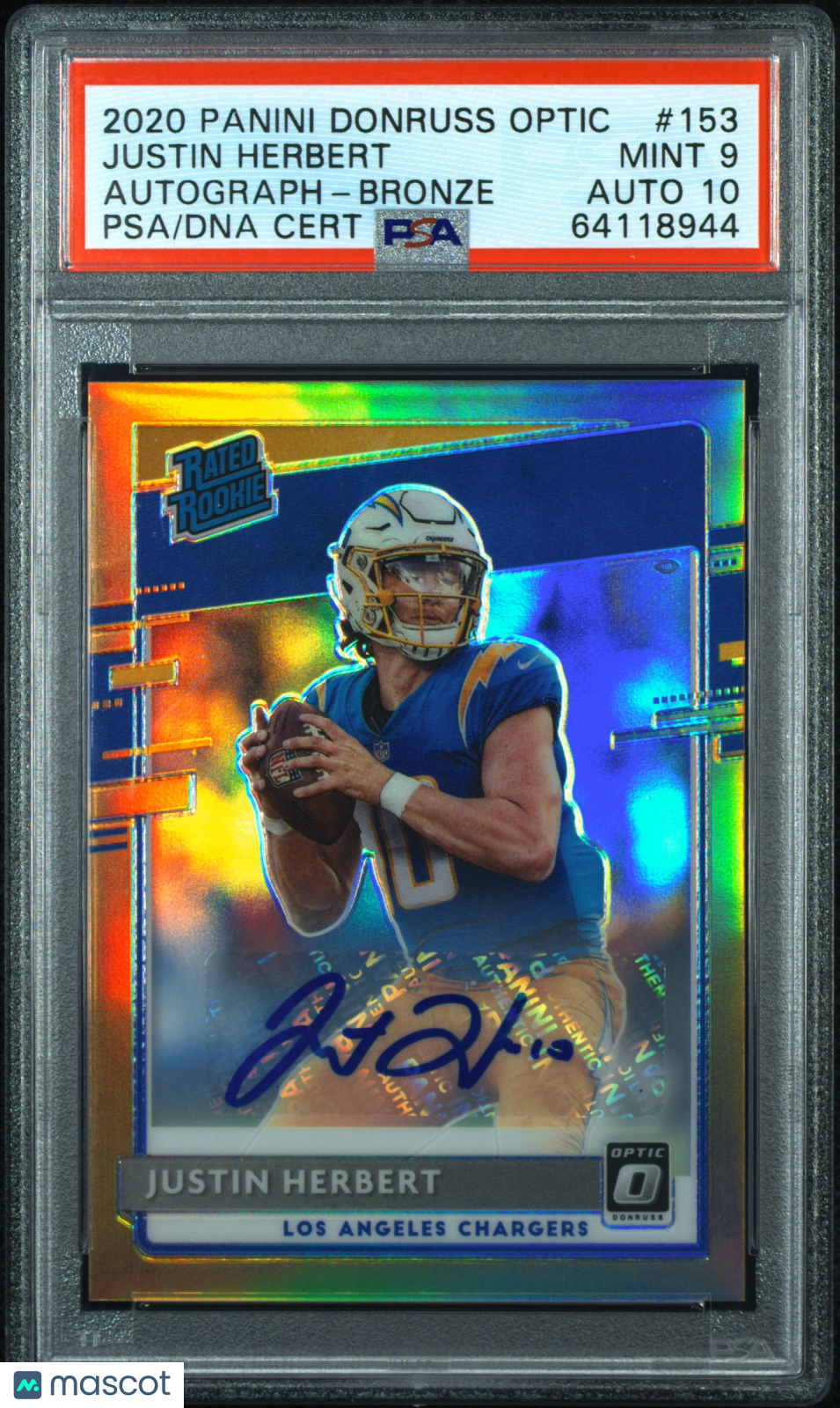 2020 Panini Donruss Optic Justin Herbert Autograph Bronze #153 PSA 9 - Graded Sports Cards