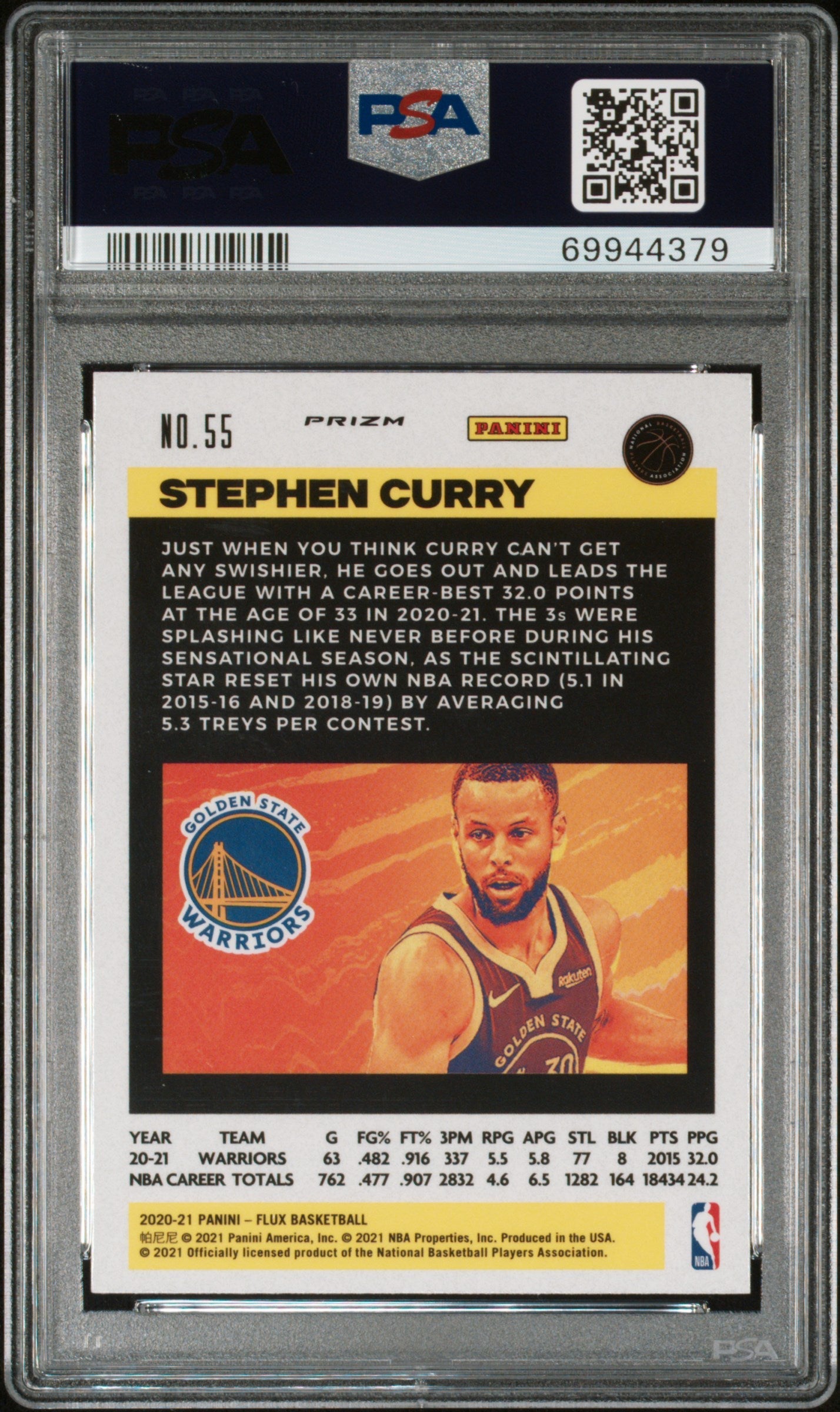 2020 Panini Flux Stephen Curry Fanatics Cracked Ice #55 PSA 9 MINT Warriors - Graded Sports Cards
