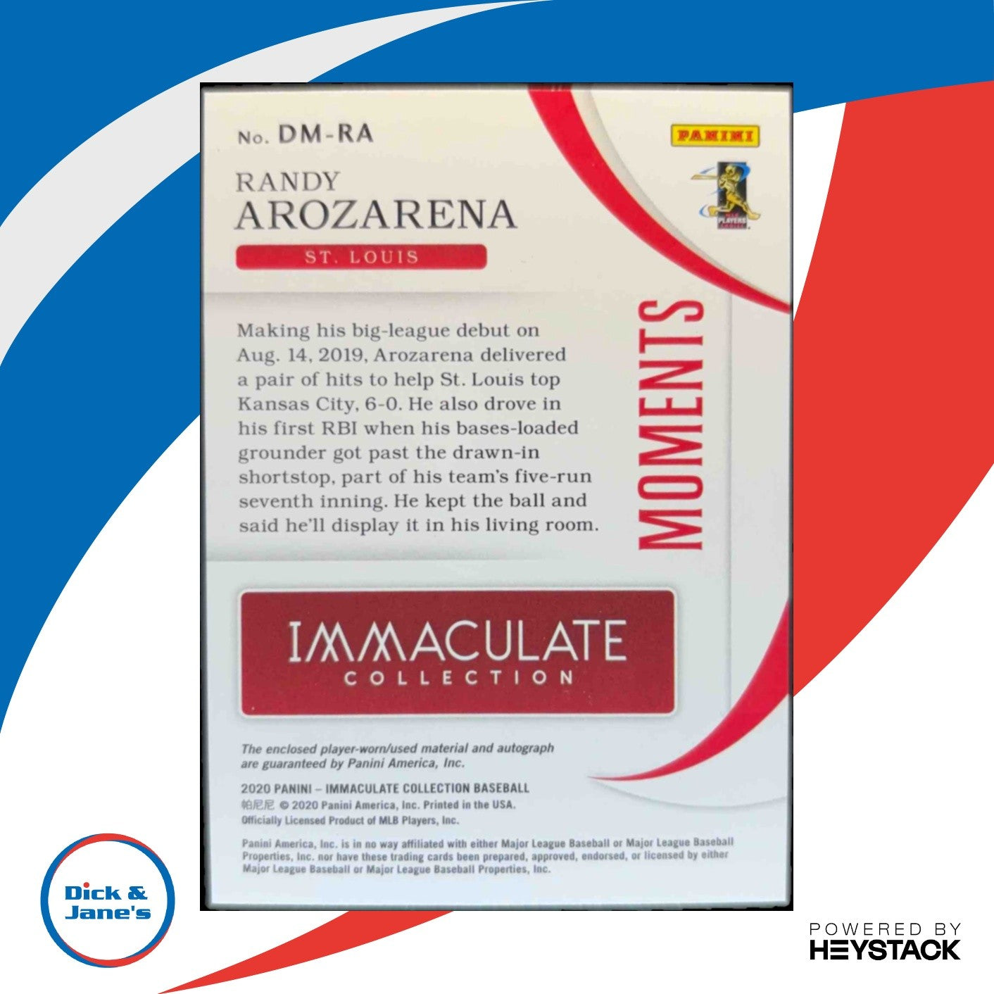 2020 Panini Immaculate Collection Randy Arozarena Debut Moments Leather Tan /99 - Sports Cards