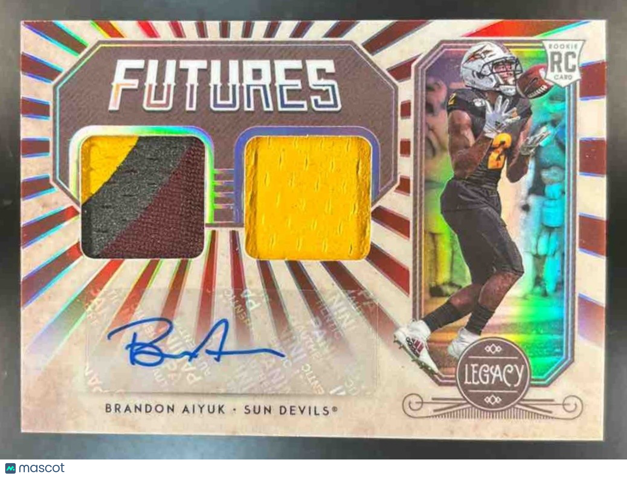 2020 Panini Legacy Brandon Aiyuk Futures Dual Patch Auto Ruby /100 RC - Sports Cards