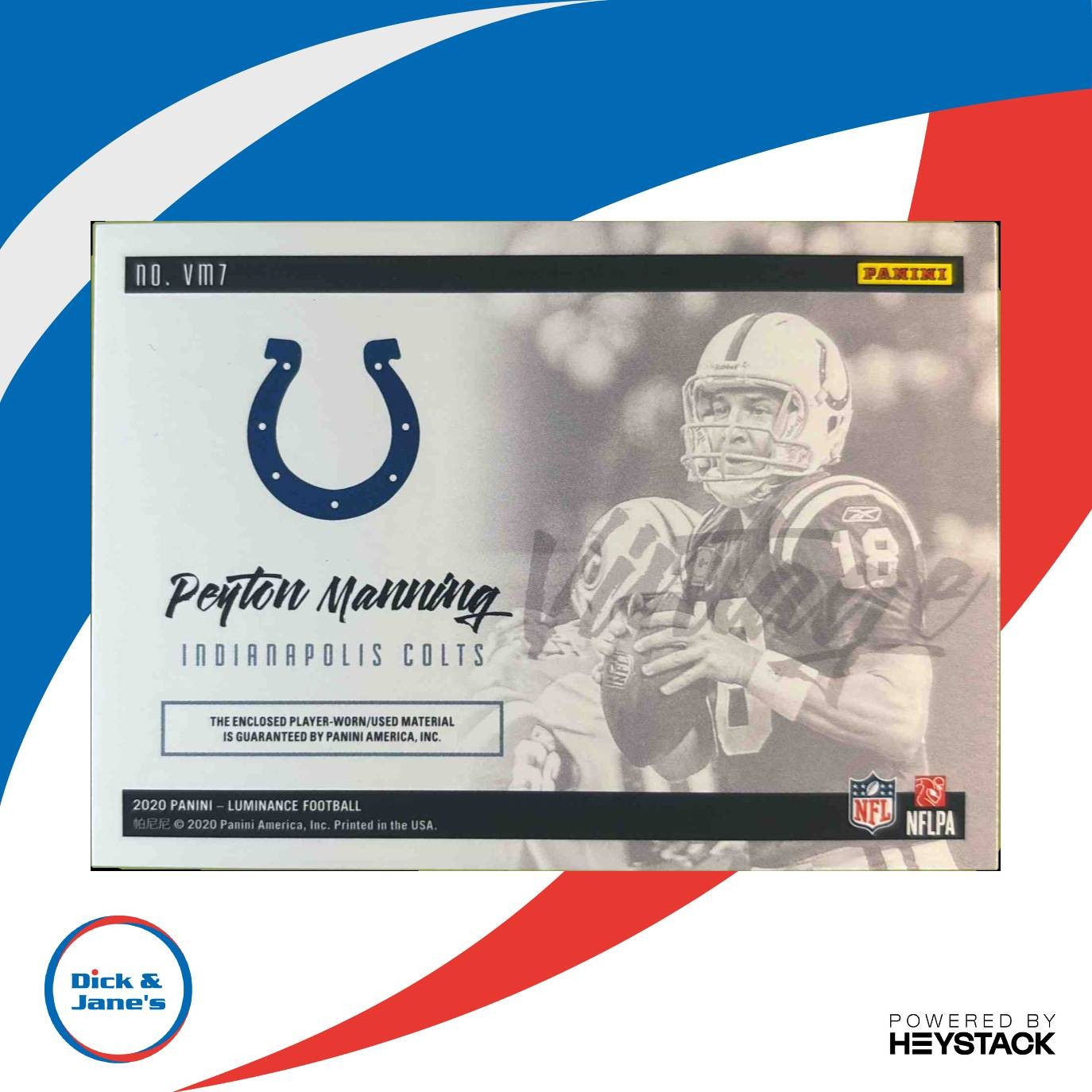 2020 Panini Luminance Peyton Manning Vintage Materials #VM7 Indianapolis Colts - Sports Cards