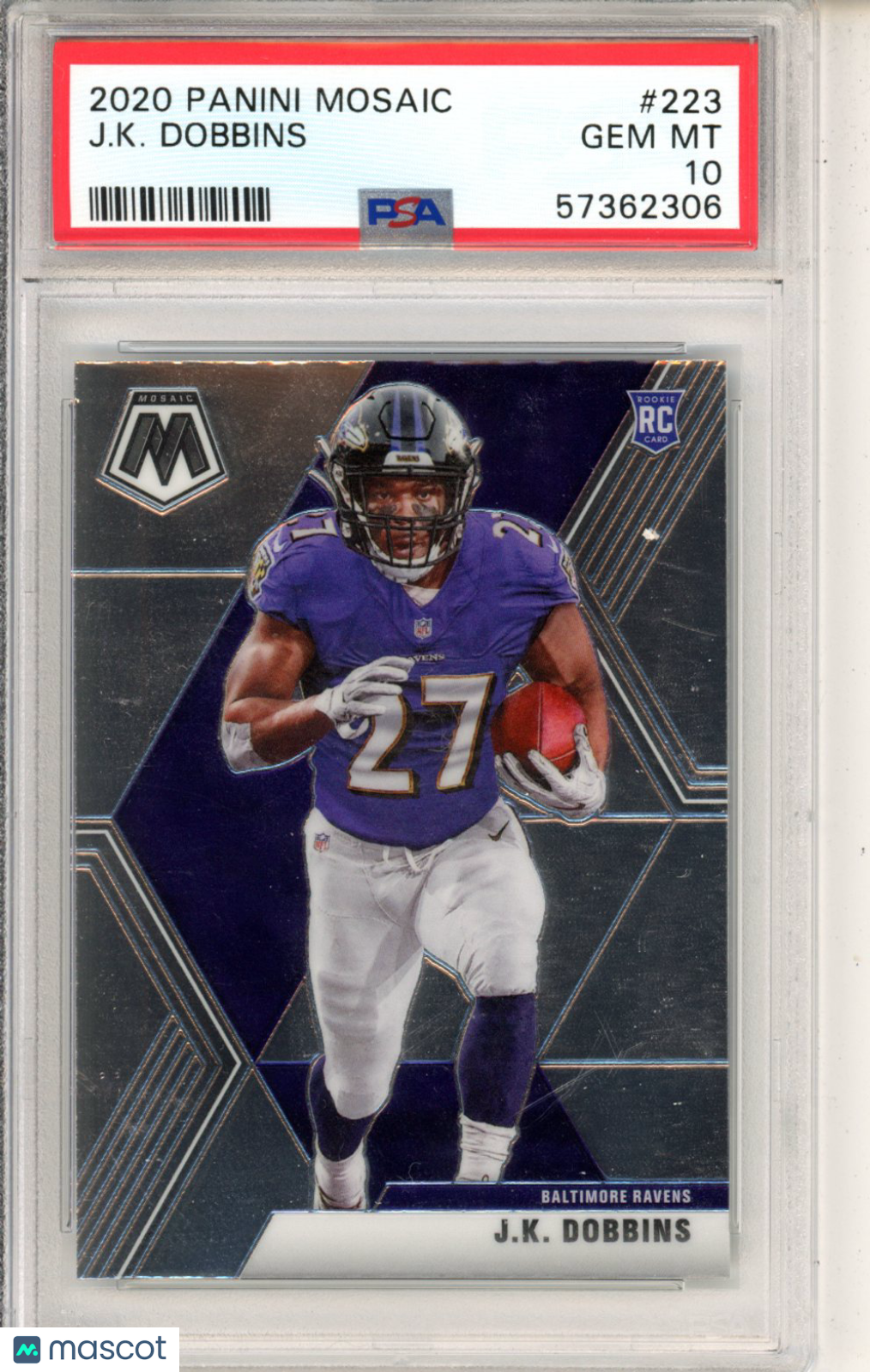 2020 Panini Mosaic J. K. Dobbins Rookie #223 PSA 10 Baltimore Ravens Graded Sports Cards