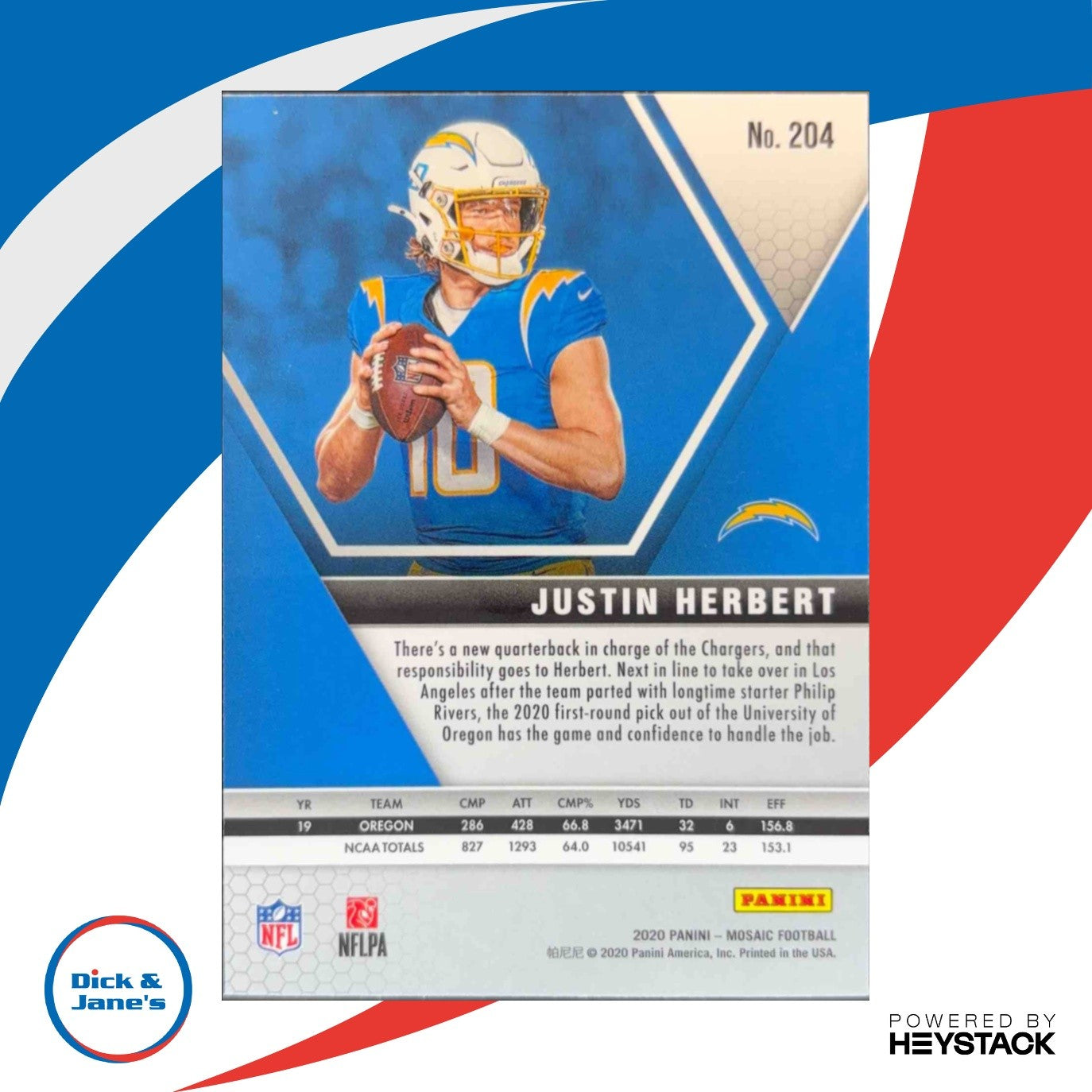 2020 Panini Mosaic Justin Herbert #204 RC Los Angeles Chargers - Sports Cards