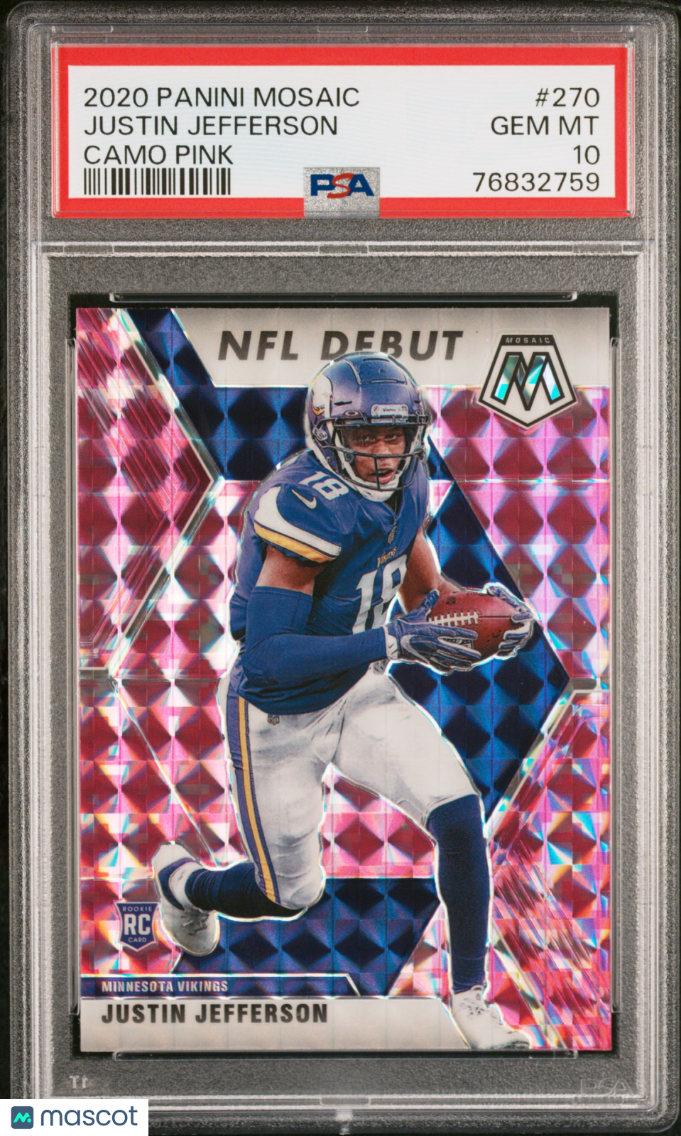 2020 Panini Mosaic Justin Jefferson Camo Pink #270 PSA 10 - Graded Sports Cards