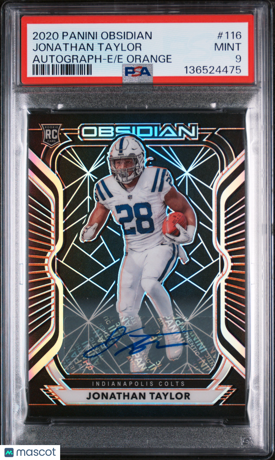 2020 Panini Obsidian Jonathan Taylor Autograph Orange Etch/75 Rookie PSA 9 - Graded Sports Cards