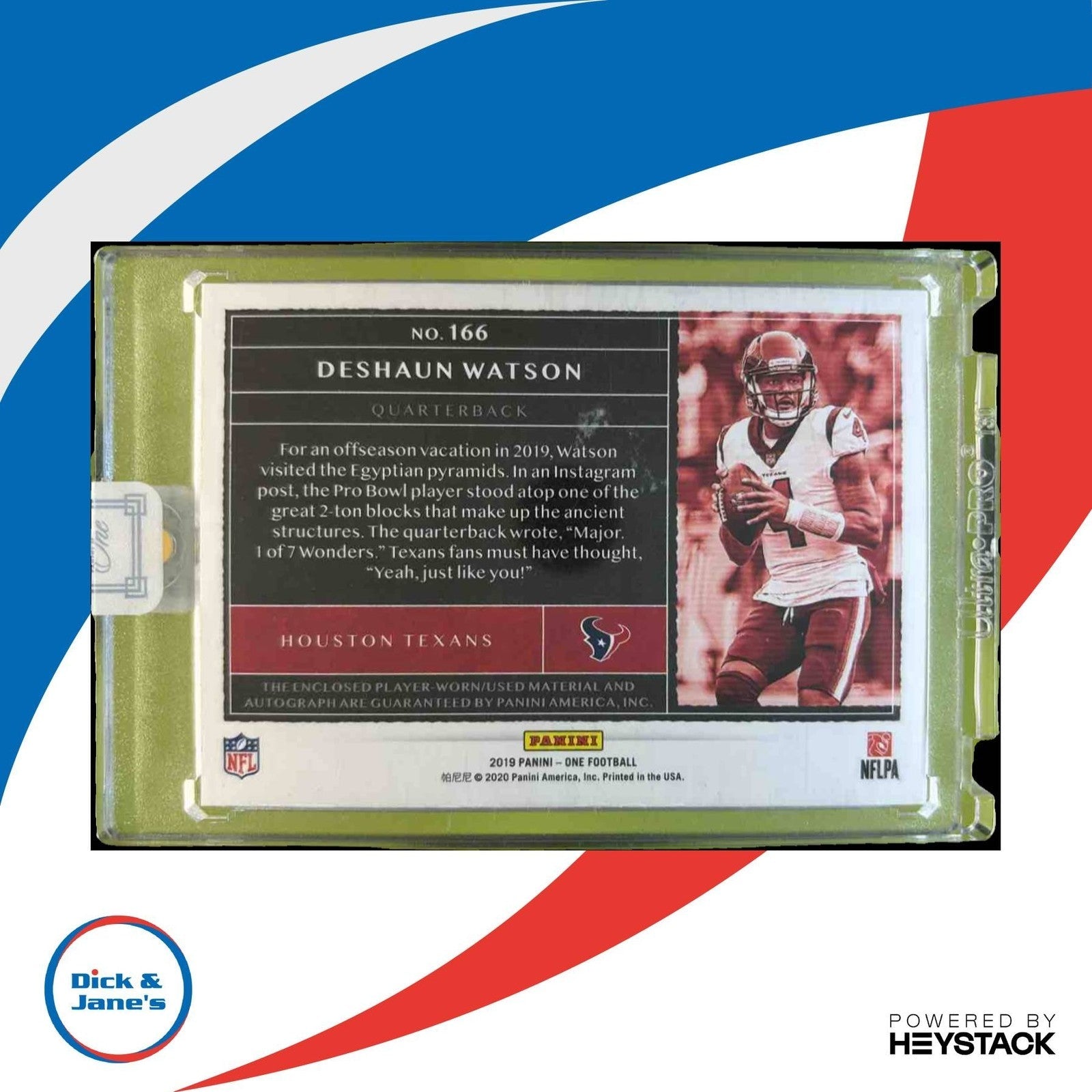 2020 Panini One Deshaun Watson 2019 Dual Patch Auto Bronze /15 Houston Texans - Sports Cards