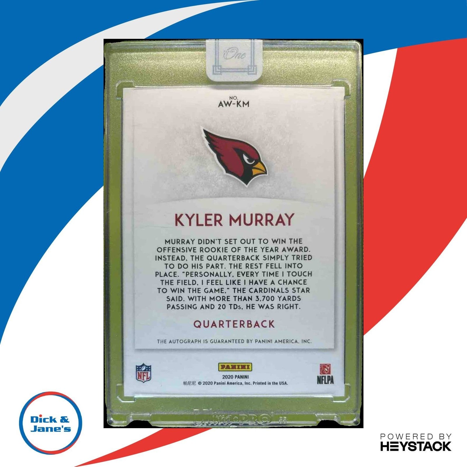 2020 Panini One Kyler Murray Award Winners #AW-KM Auto Arizona Cardinals - Sports Cards