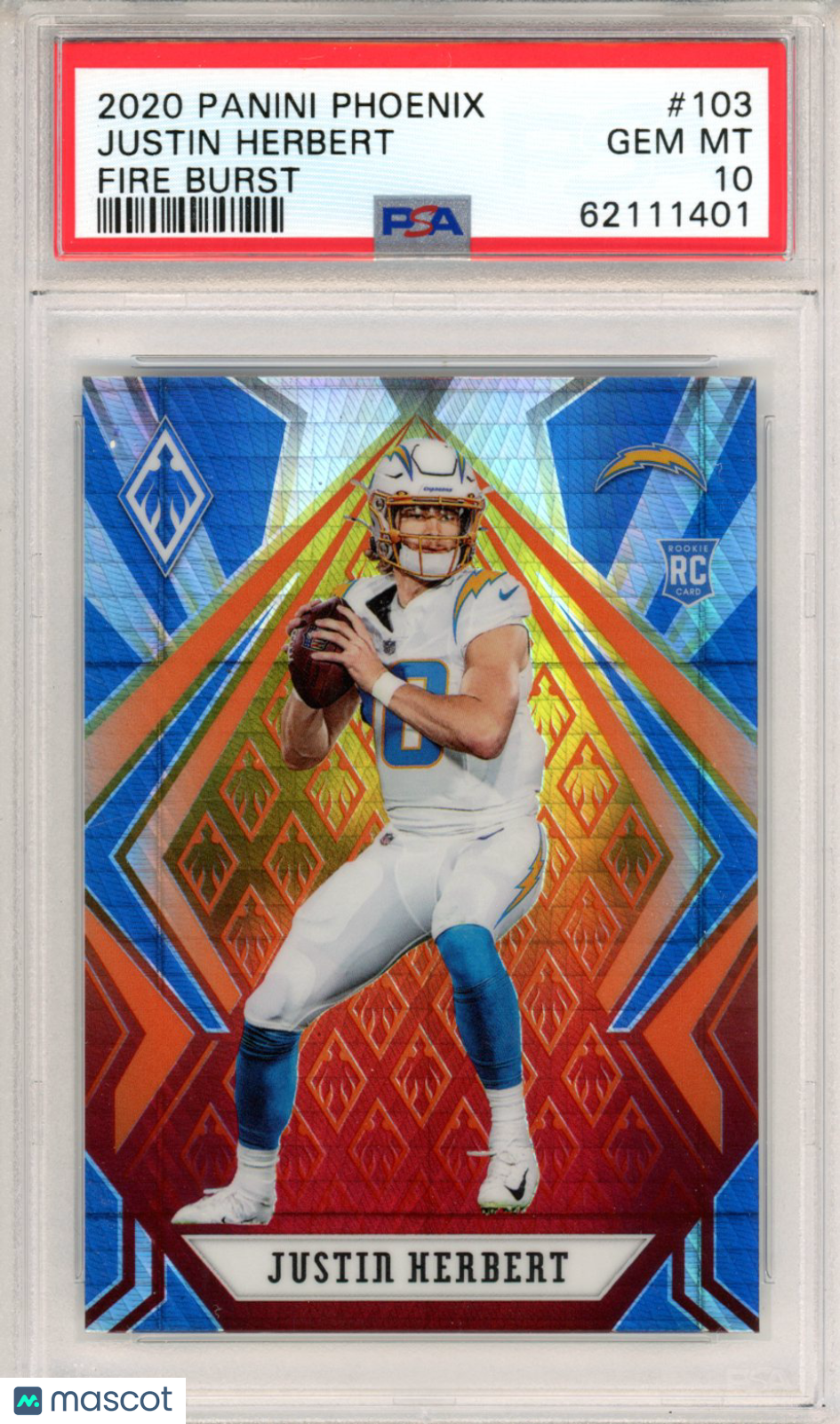 2020 Panini Phoenix Justin Herbert Fire Burst #103 PSA 10 - Graded Sports Cards