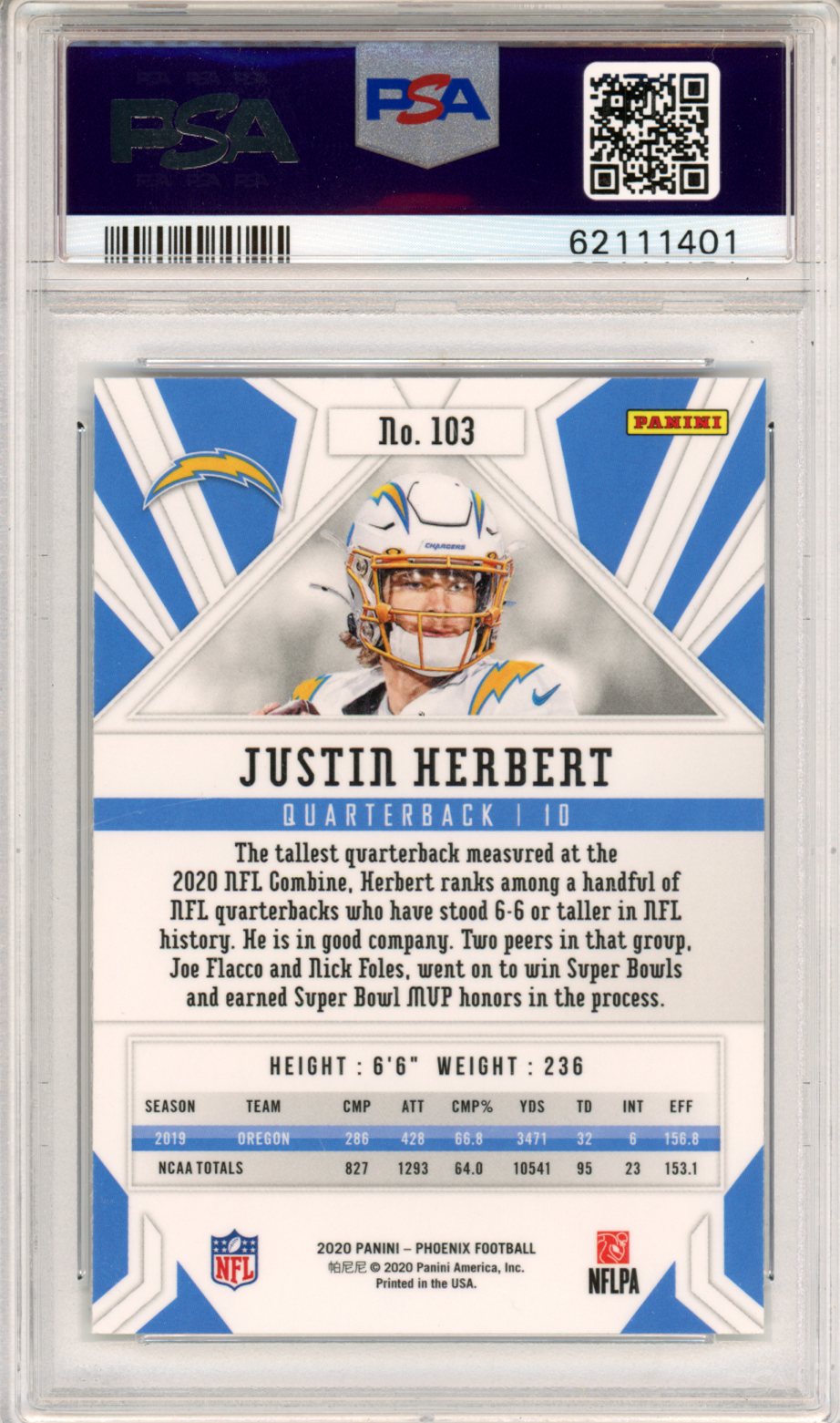 2020 Panini Phoenix Justin Herbert Fire Burst #103 PSA 10 - Graded Sports Cards