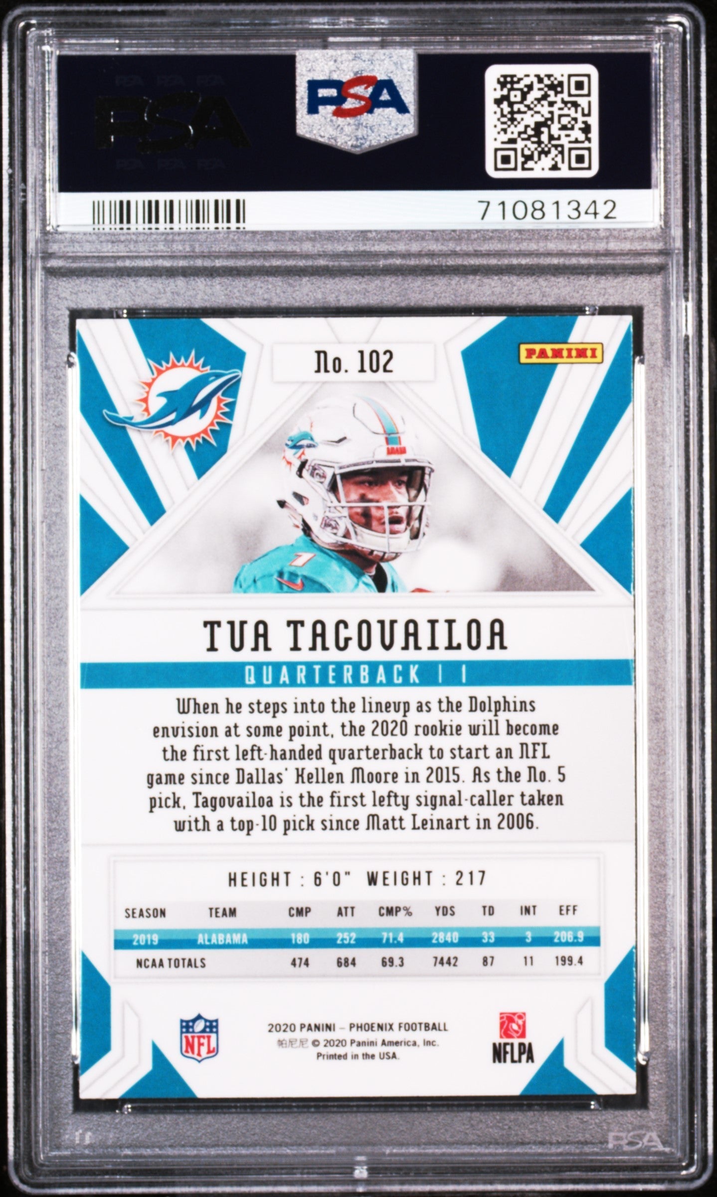 2020 Panini Phoenix Tua Tagovailoa Fire Burst #102 PSA 10 Graded Sports Cards