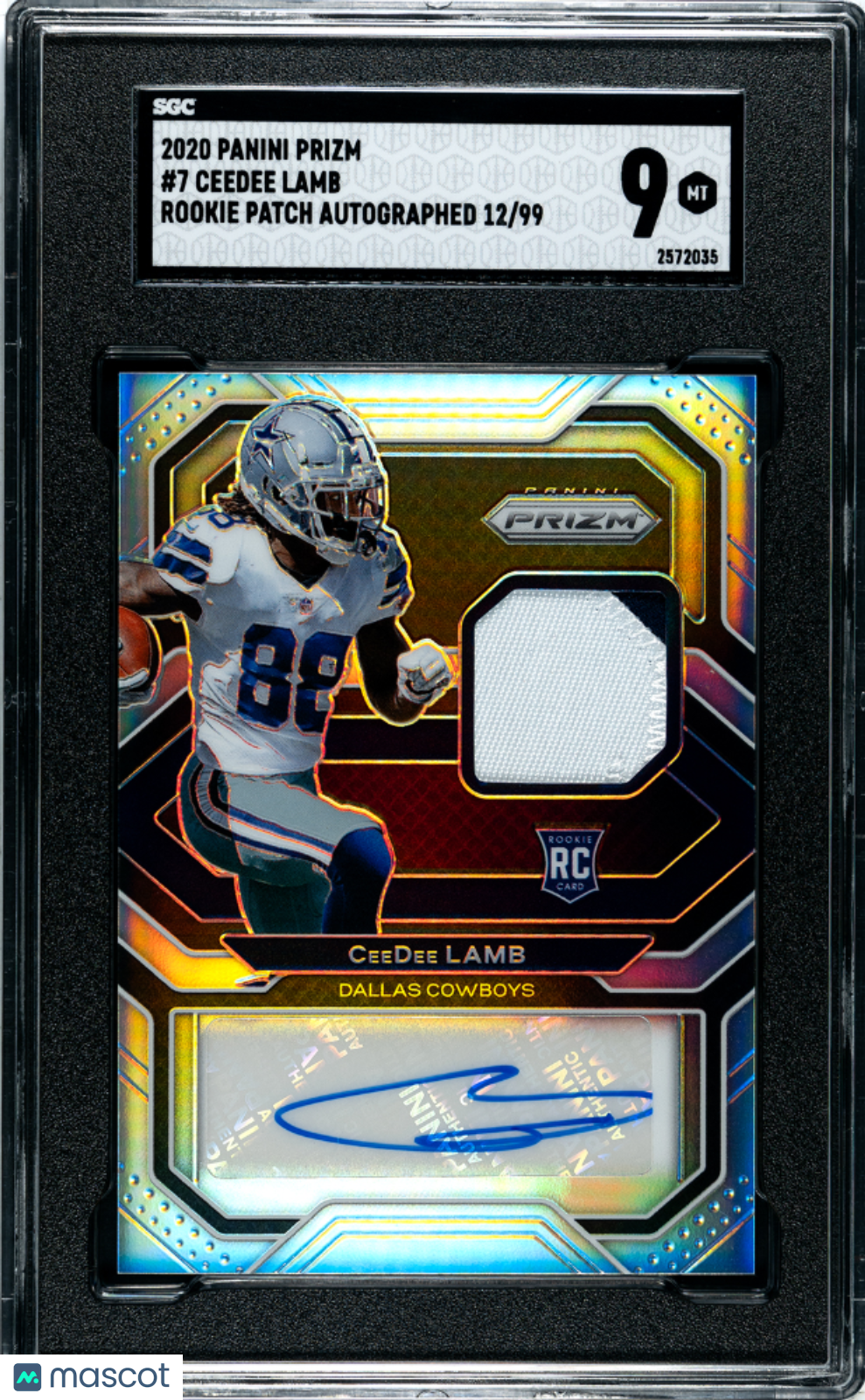2020 Panini Prizm Ceedee Lamb Rookie Patch Autograph /99 #7 SGC 9 - Graded Sports Cards