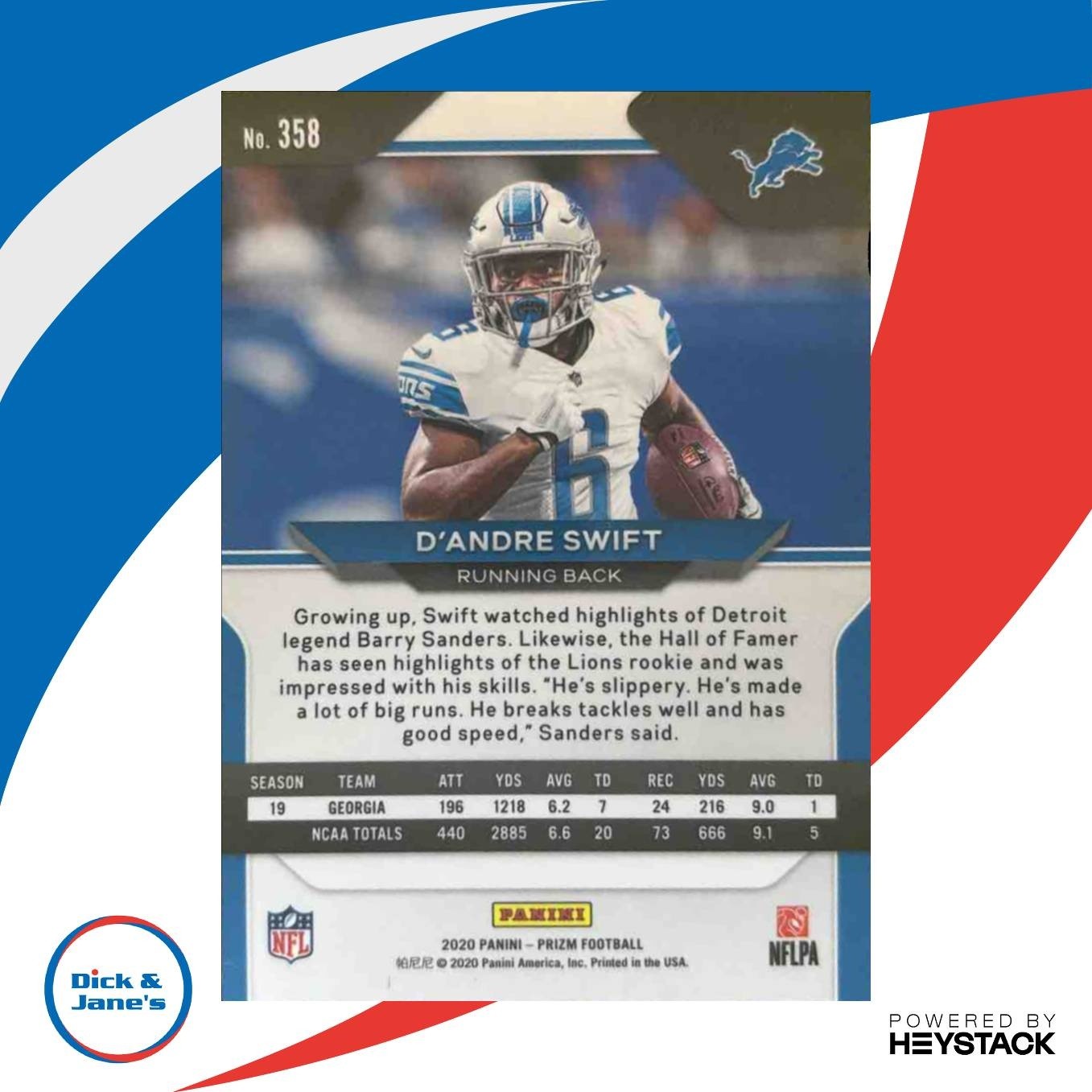 2020 Panini Prizm D Andre Swift #358b RC Detroit Lions - Sports Cards