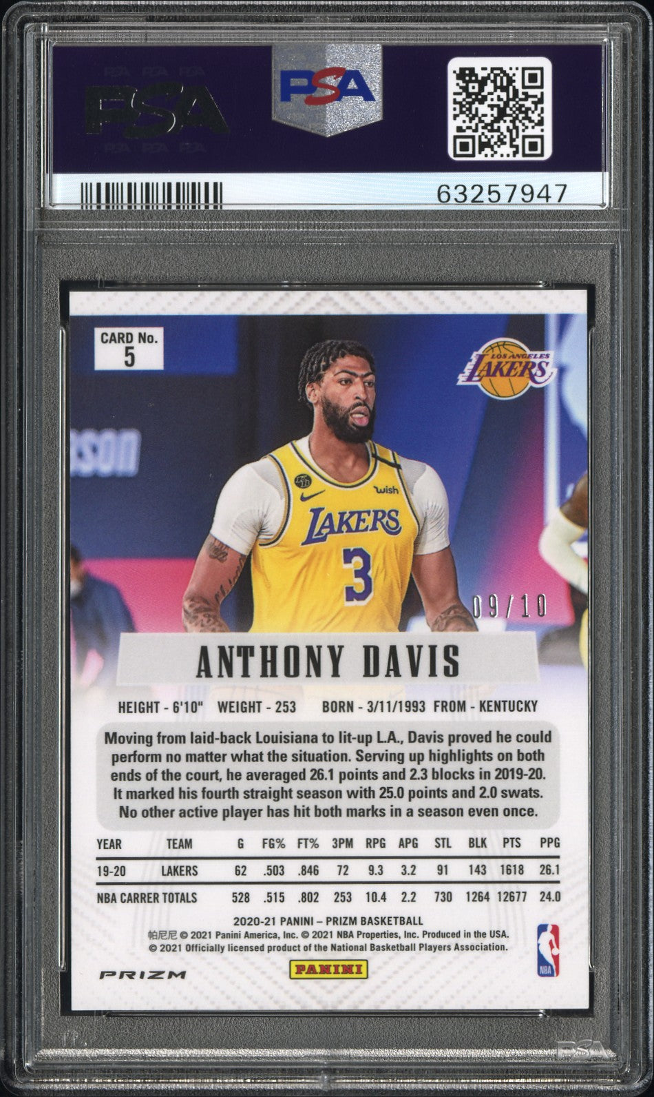 2020 Panini Prizm Prizm Flashback Anthony Davis Gold 09/10 #5 PSA 10 GEM MINT - Graded Sports Cards