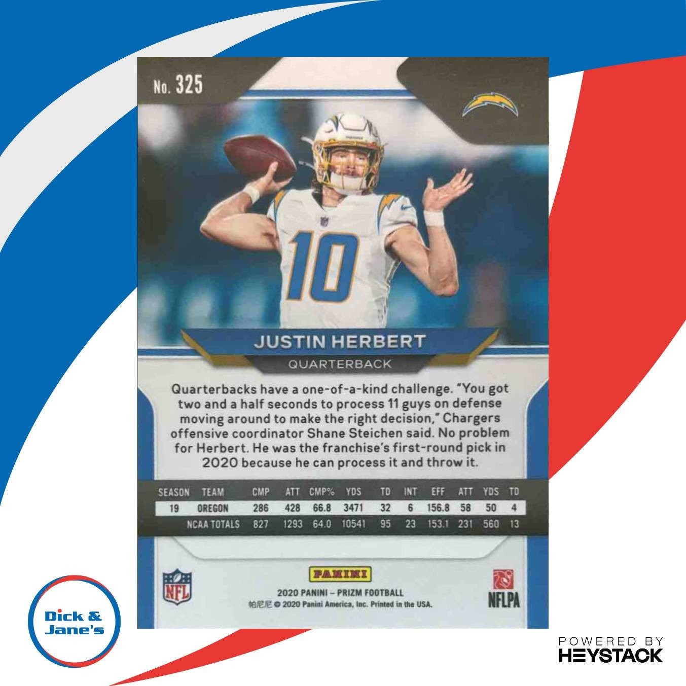 2020 Panini Prizm Justin Herbert #325 RC Chargers - Sports Cards