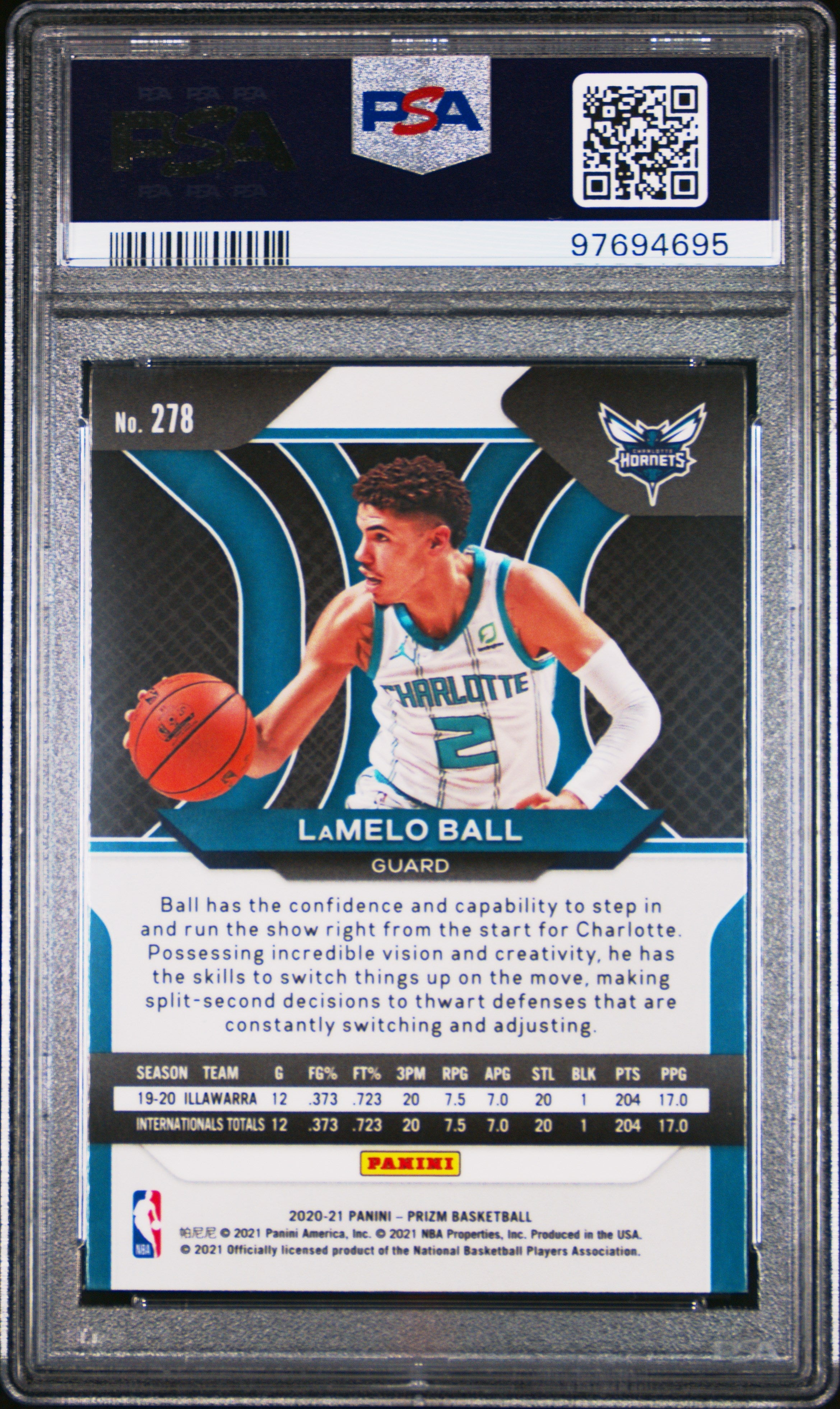 2020 Panini Prizm Lamelo Ball Rookie #278 PSA 9 Charlotte Hornets Graded Sports Cards