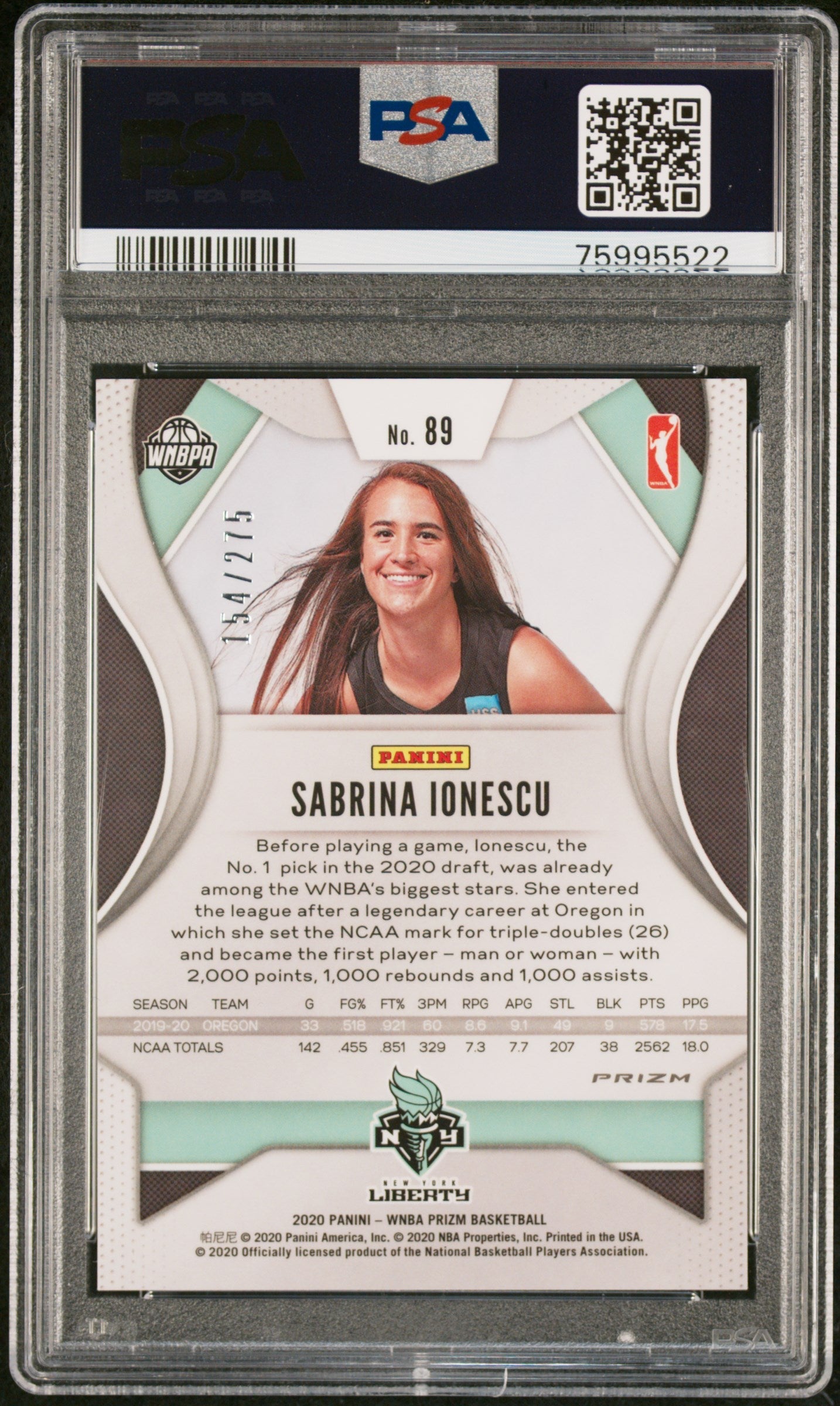 2020 Panini Prizm WNBA Sabrina Ionescu Red #89 PSA 9 - Graded Sports Cards
