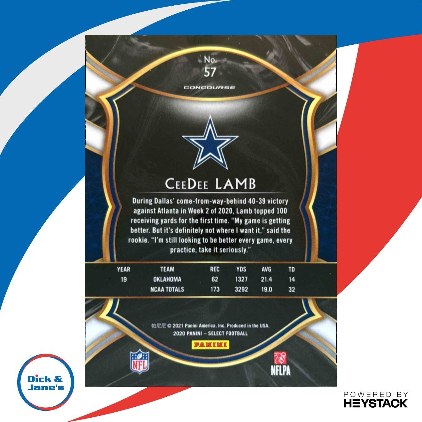 2020 Panini Select CeeDee Lamb #57 RC Concourse Dallas Cowboys - Sports Cards