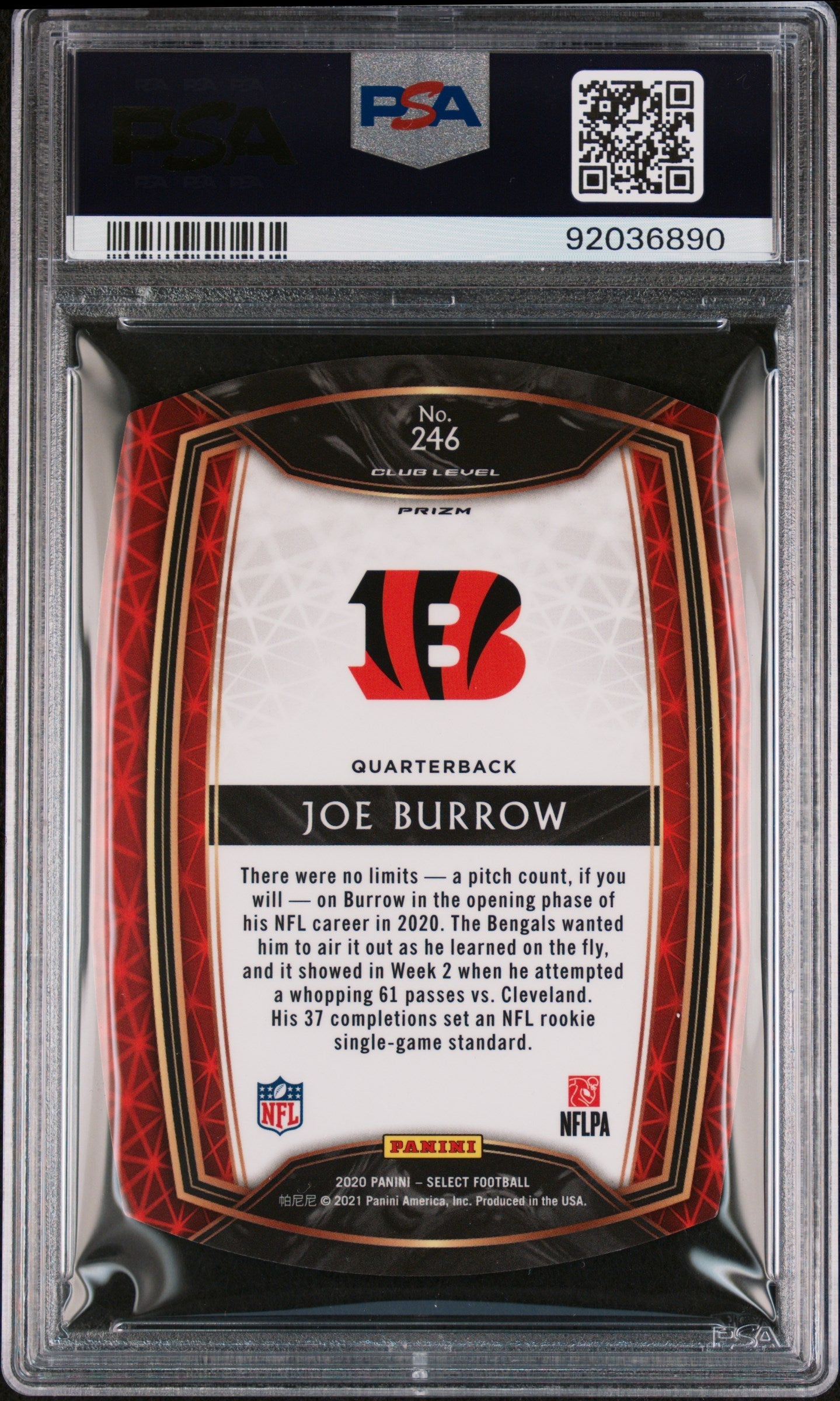 2020 Panini Select Joe Burrow Die Cut Orange Prizm Rookie #246 PSA 9 MINT - Graded Sports Cards