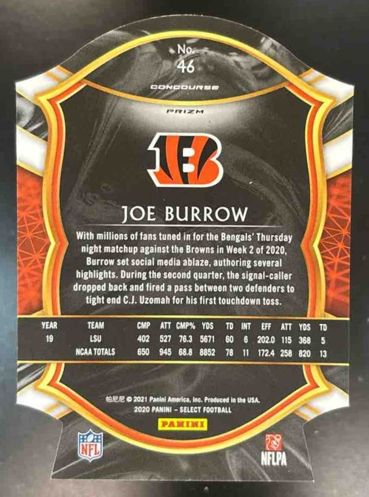 2020 Panini Select Joe Burrow Purple Prizm Die Cut #46 RC Cincinnati Bengals - Sports Cards