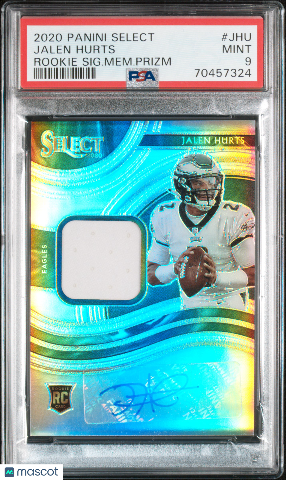 2020 Panini Select Rookie Signature Memorabilia Prizm Jalen Hurts SIG. Mem. Prizm #JHU PSA 9 - Graded Sports Cards