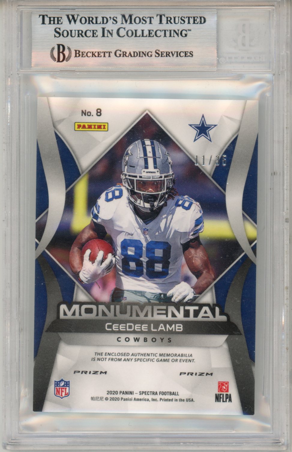 2020 Panini Spectra Monumental Memorabilia Neon Green CeeDee Lamb /35 #8 BGS 9 - Graded Sports Cards