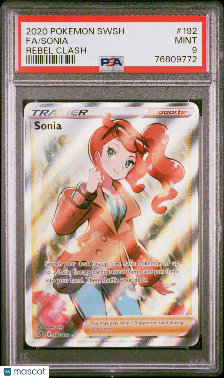 2020 Pokemon Sword & Shield Rebel Clash Sonia #192 FA PSA 9 MINT - Graded TCG/CCG