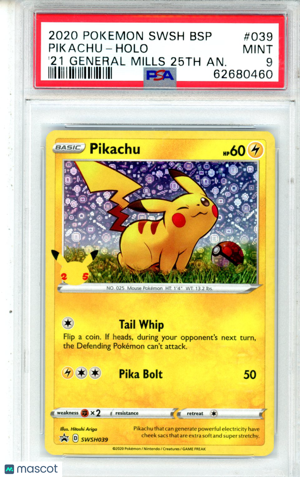 2020 Pokemon SWSH Promo Pikachu #039 ’21 General Mills 25th An. PSA 9 MINT - Graded TCG/CCG