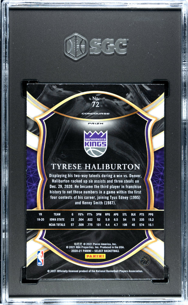 2020 Select Tyrese Haliburton Red White Green Cracked Ice Prizm Rookie SGC 10 - Graded Sports Cards