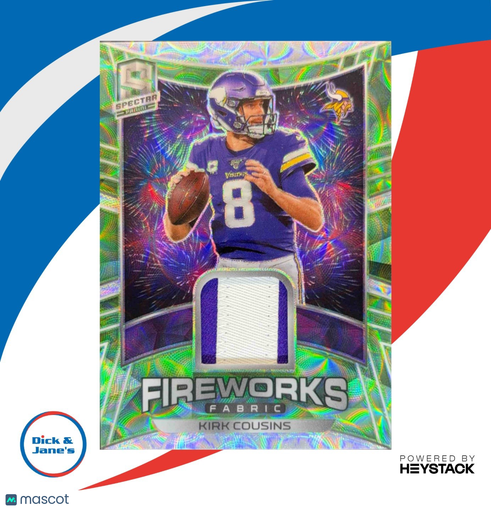 2020 Spectra Kirk Cousins Fireworks Fabric Neon Green 07/25 #18 MEM Vikings - Sports Cards