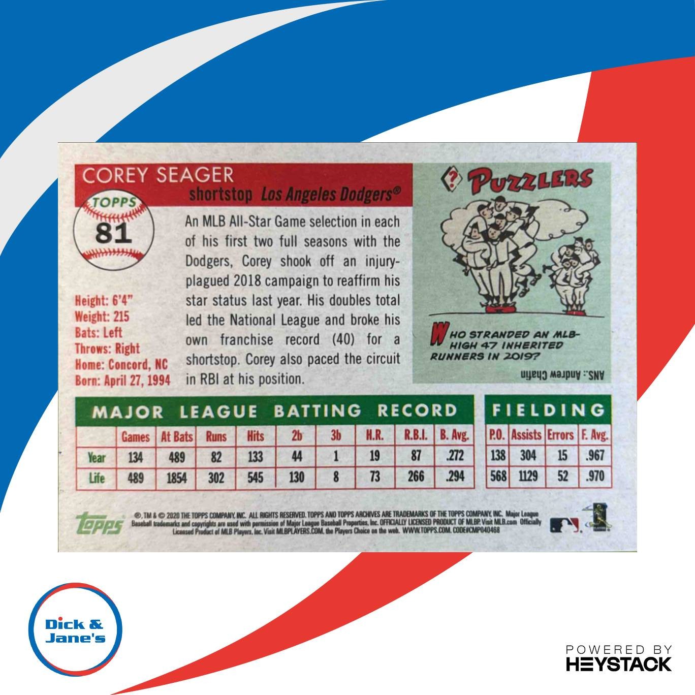 2020 Topps Archives Corey Seager Purple 24/175 #81 Los Angeles Dodgers - Sports Cards