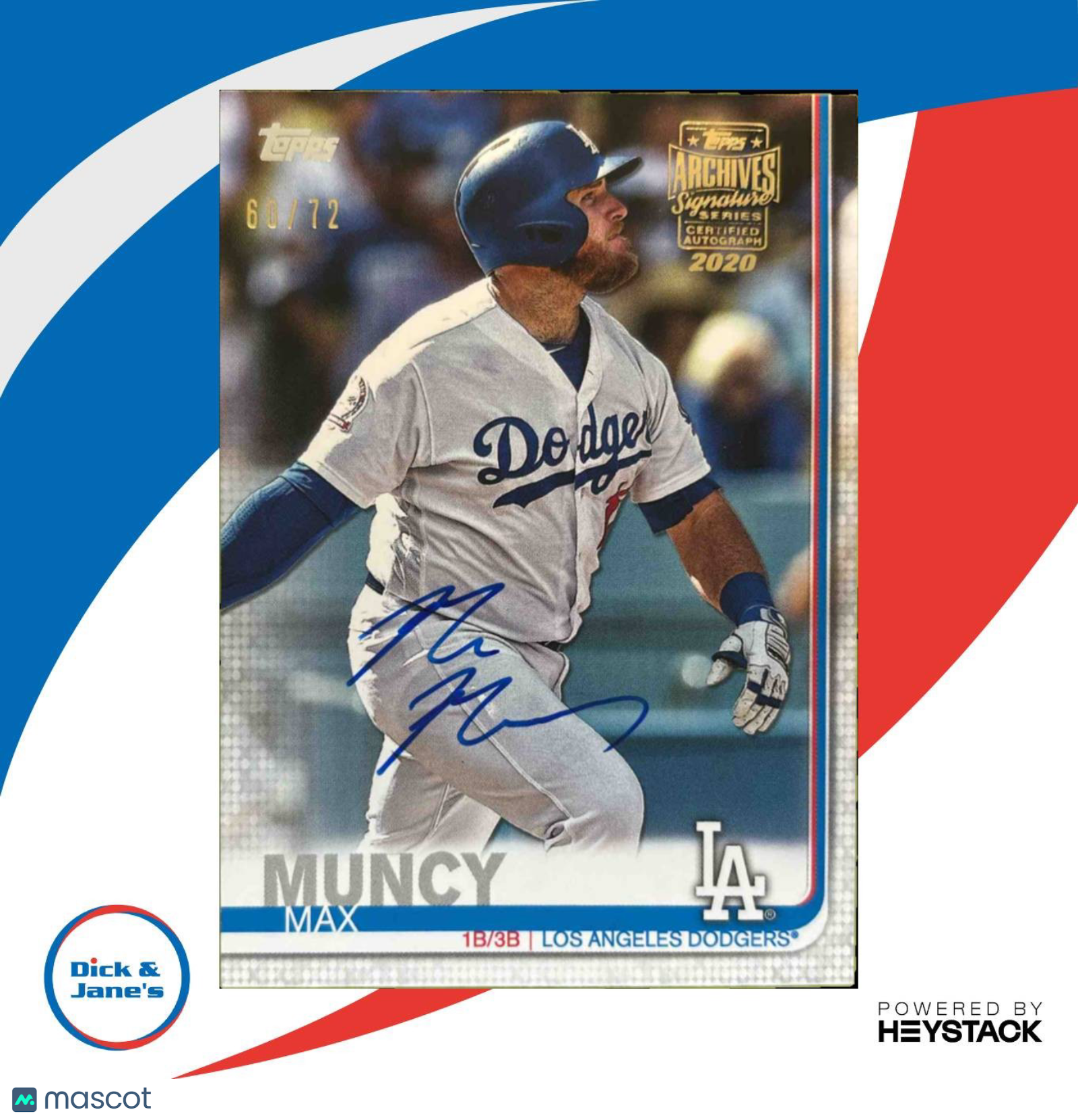 2020 Topps Archives Signature Series Max Muncy 2019 Auto /72 Dodgers Sports Cards