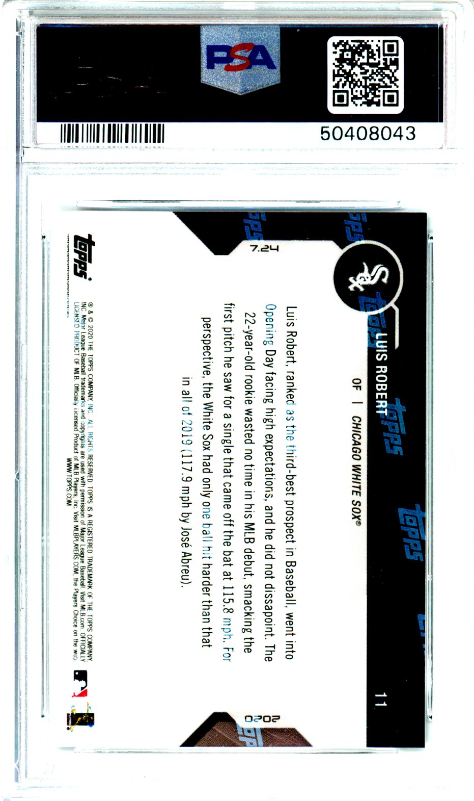 2020 Topps Now Luis Robert Rookie #11 PSA 9 MINT Chicago White Sox Graded Sports Cards